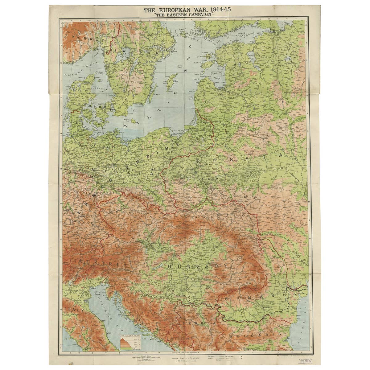 Antique European War Folding Map, ‘circa 1915’