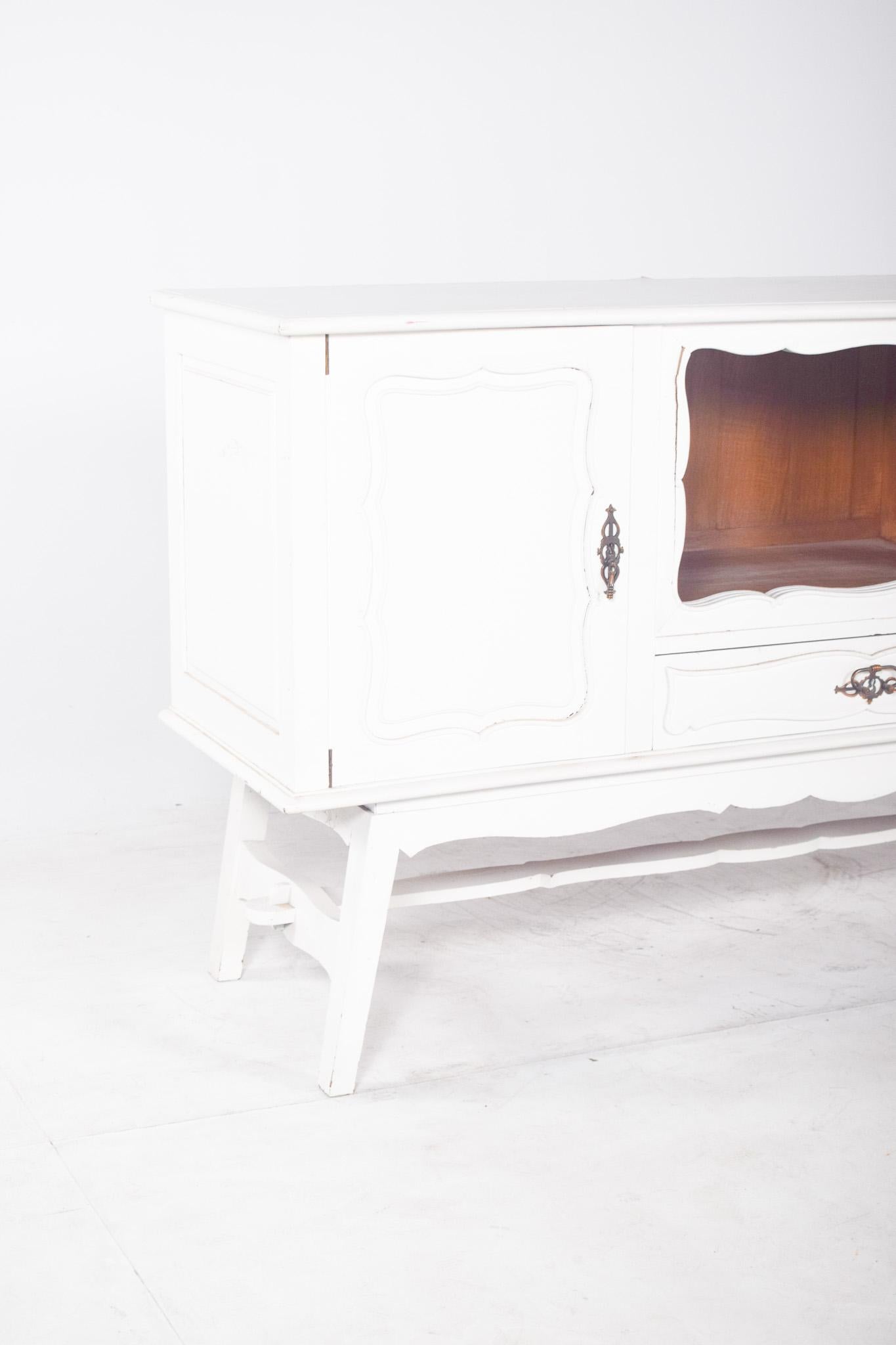 Portuguese Antique European White Painted Sideboard For Sale