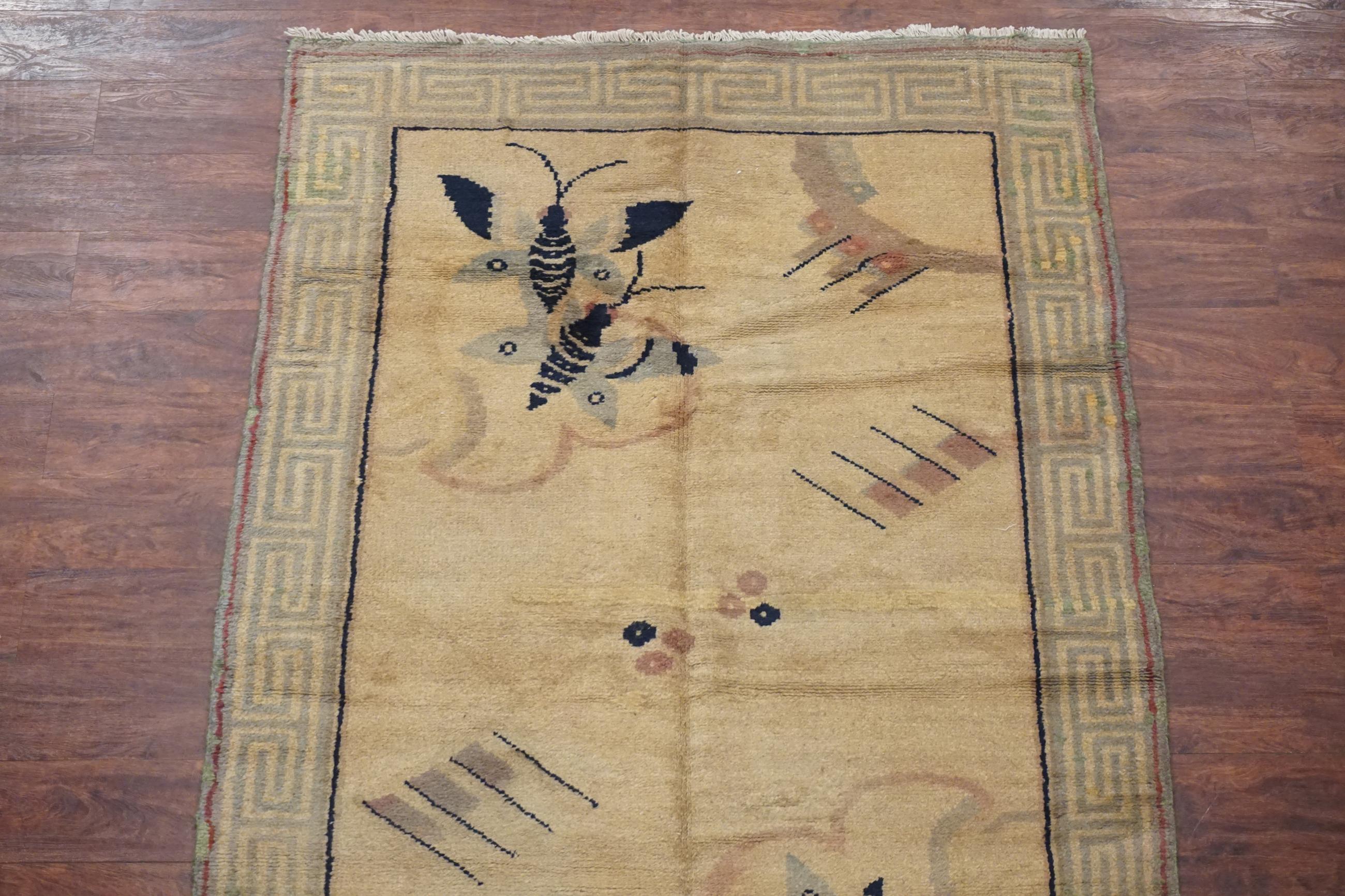Hand-Knotted Antique European with Butterfly Design, circa 1900 For Sale