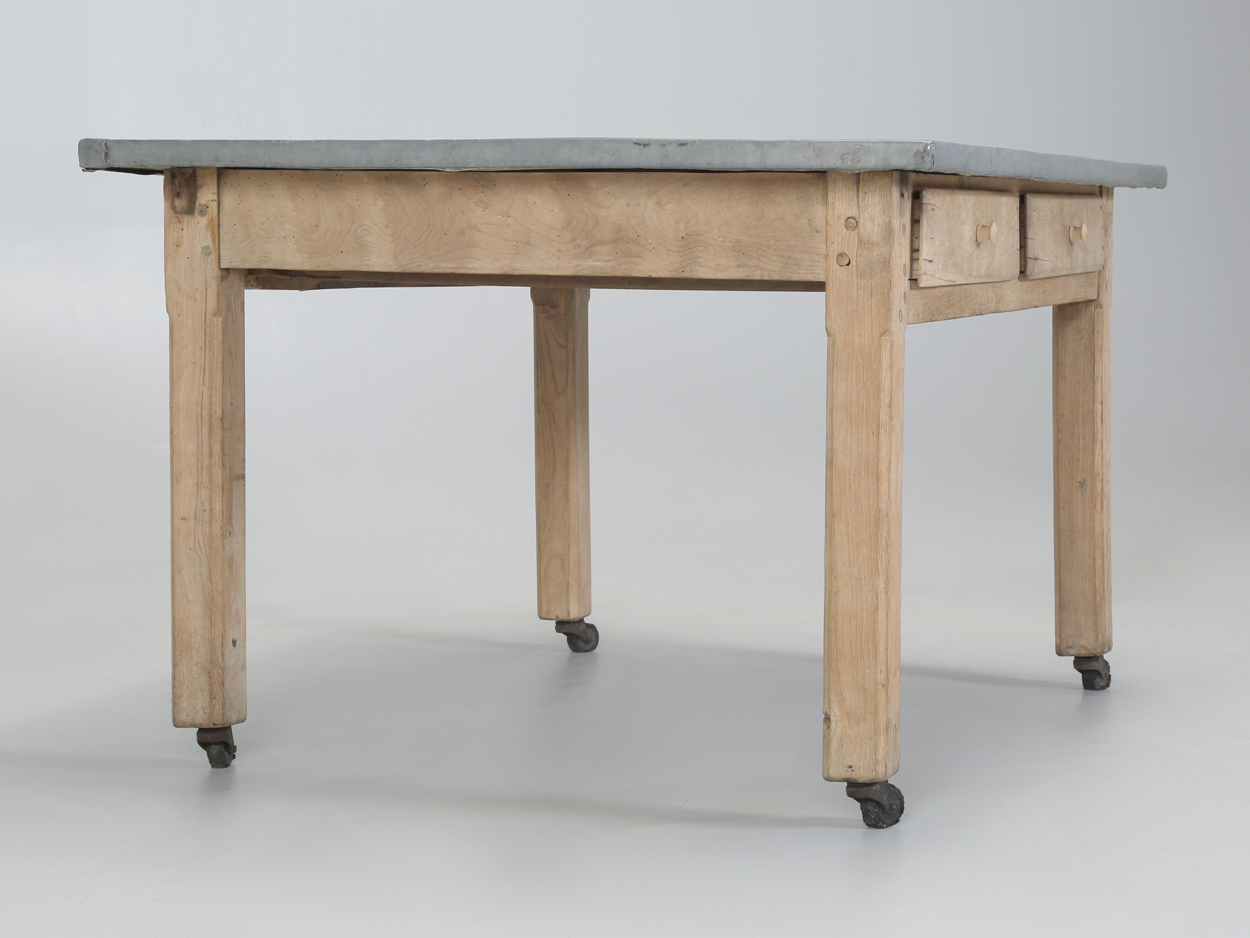 Antique European Work Table, Garden or Kitchen Table with Old Zinc Top 1920's For Sale 5