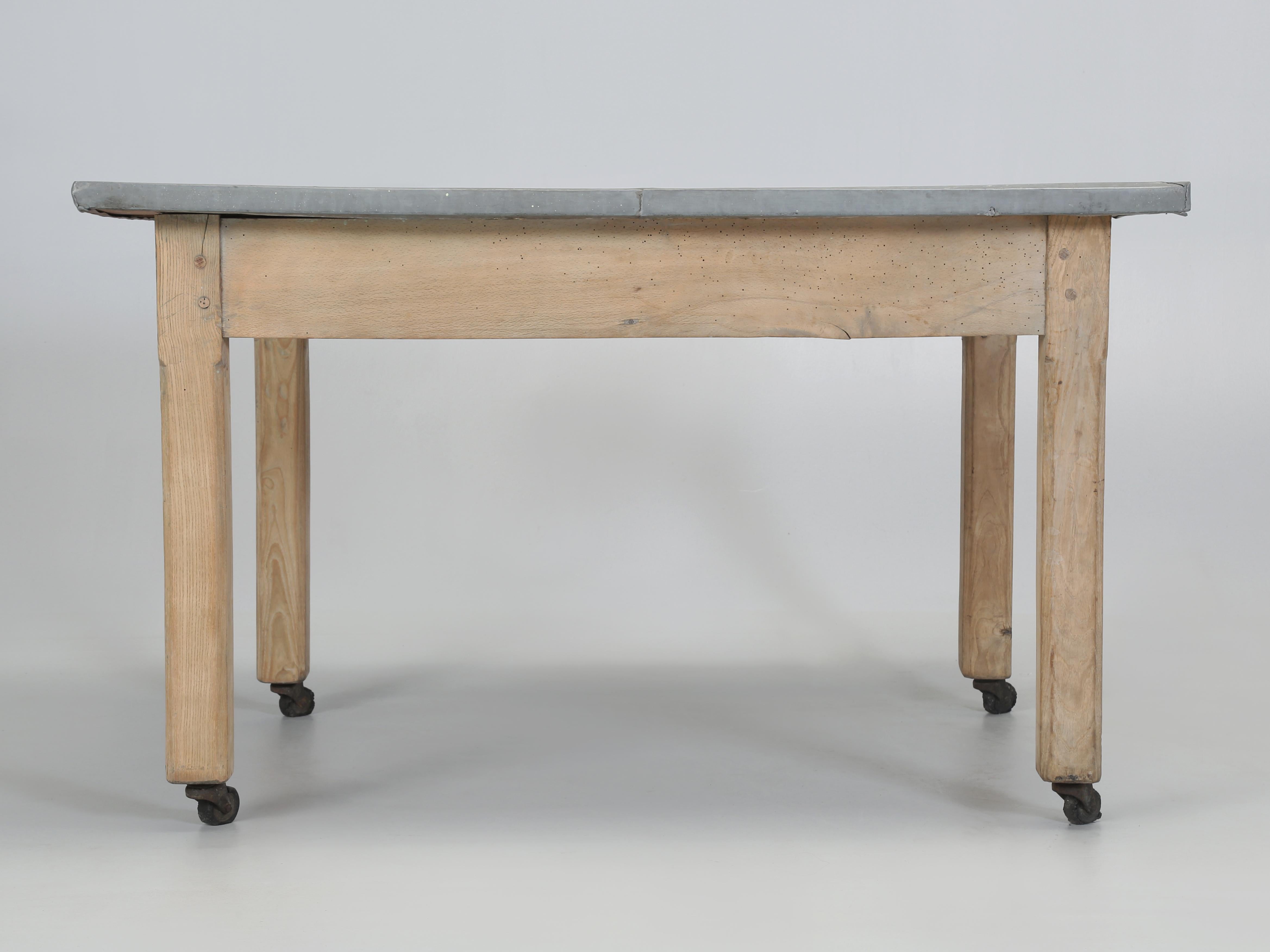 Antique European Work Table, Garden or Kitchen Table with Old Zinc Top 1920's For Sale 7
