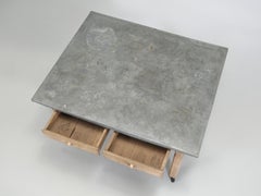 Antique European Work Table, Garden or Kitchen Table with Old Zinc Top 1920's