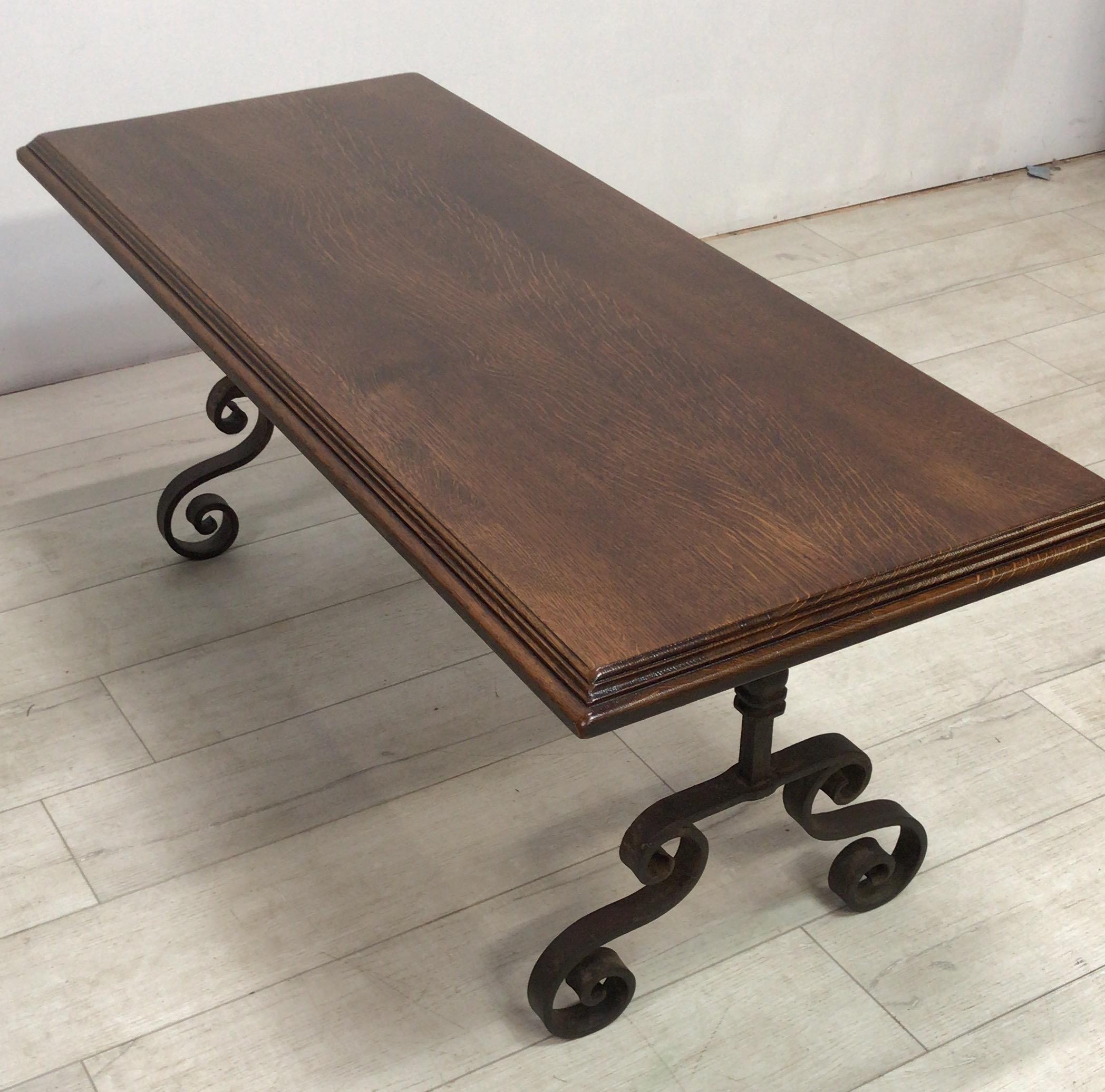 Antique European Wrought Iron and Oak Coffee Table / Bench In Good Condition In San Francisco, CA