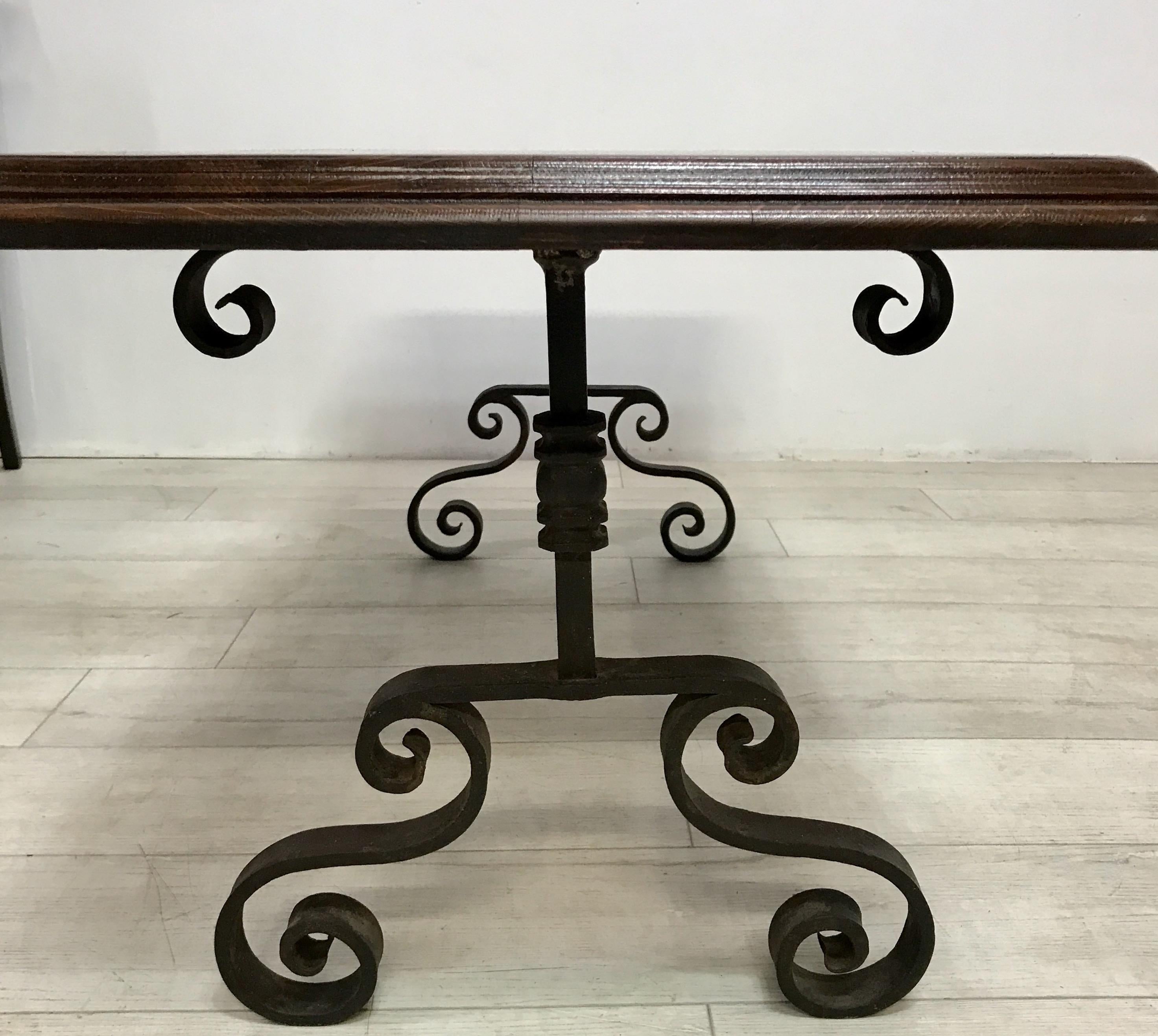 20th Century Antique European Wrought Iron and Oak Coffee Table / Bench