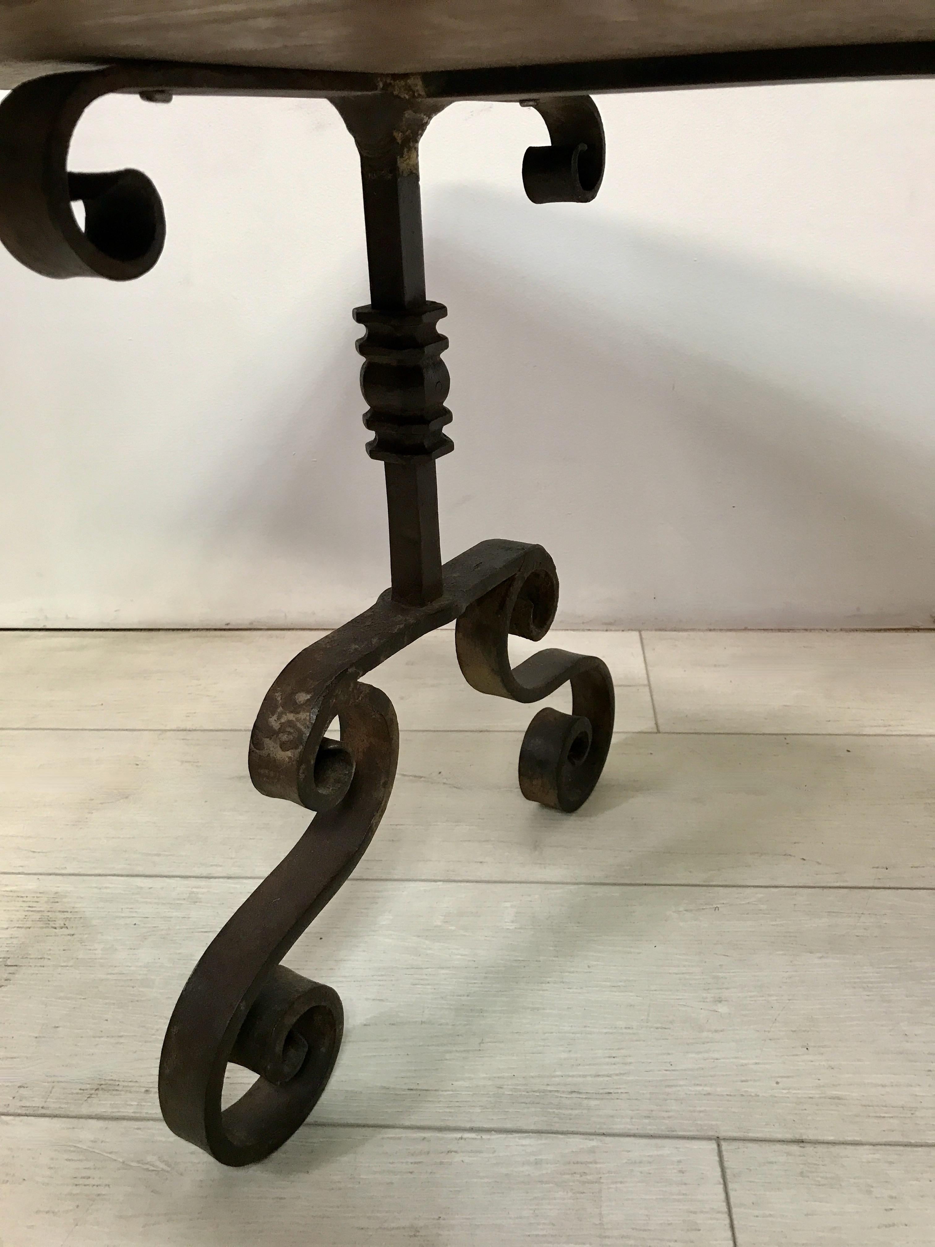 Antique European Wrought Iron and Oak Coffee Table / Bench 1