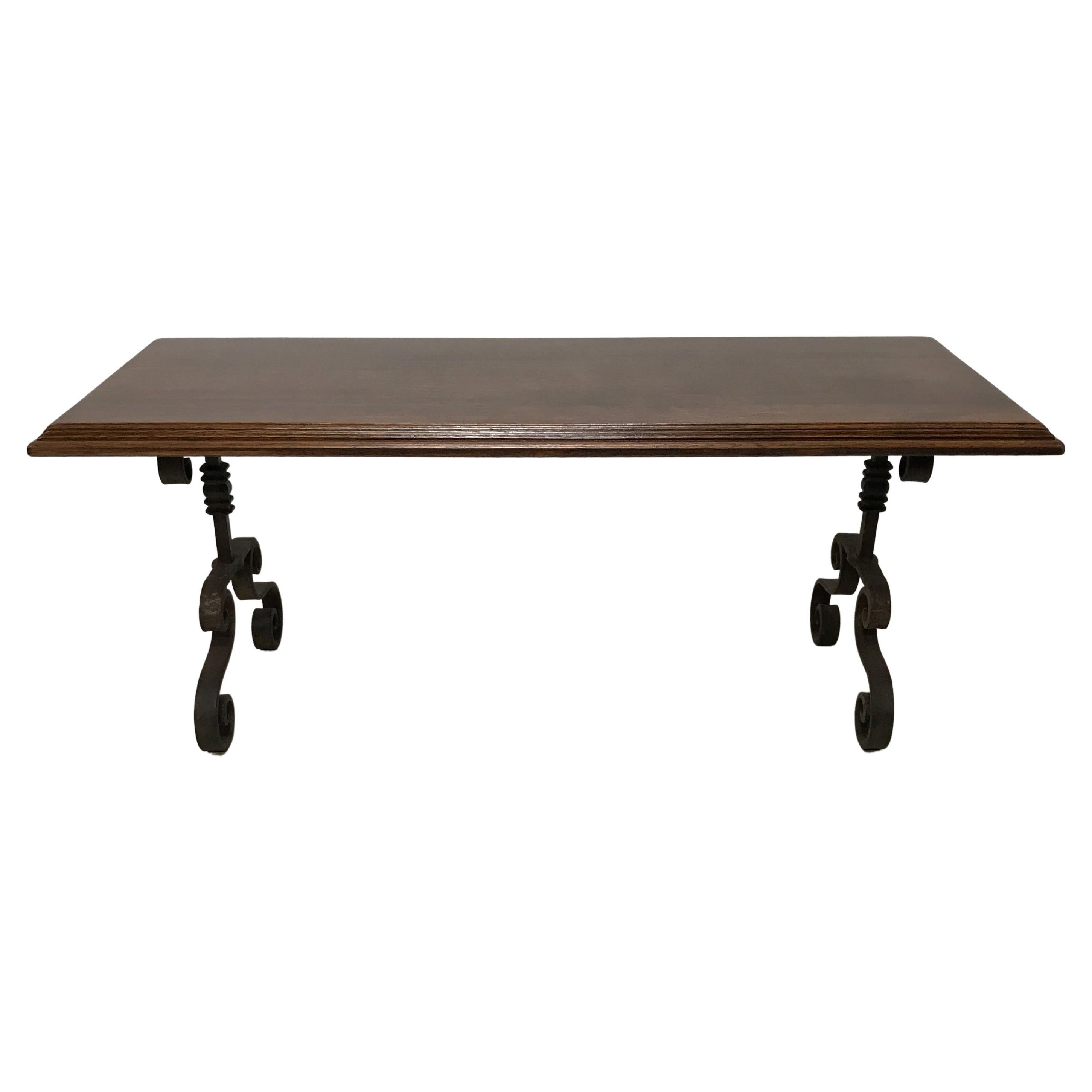 Antique European Wrought Iron and Oak Coffee Table / Bench