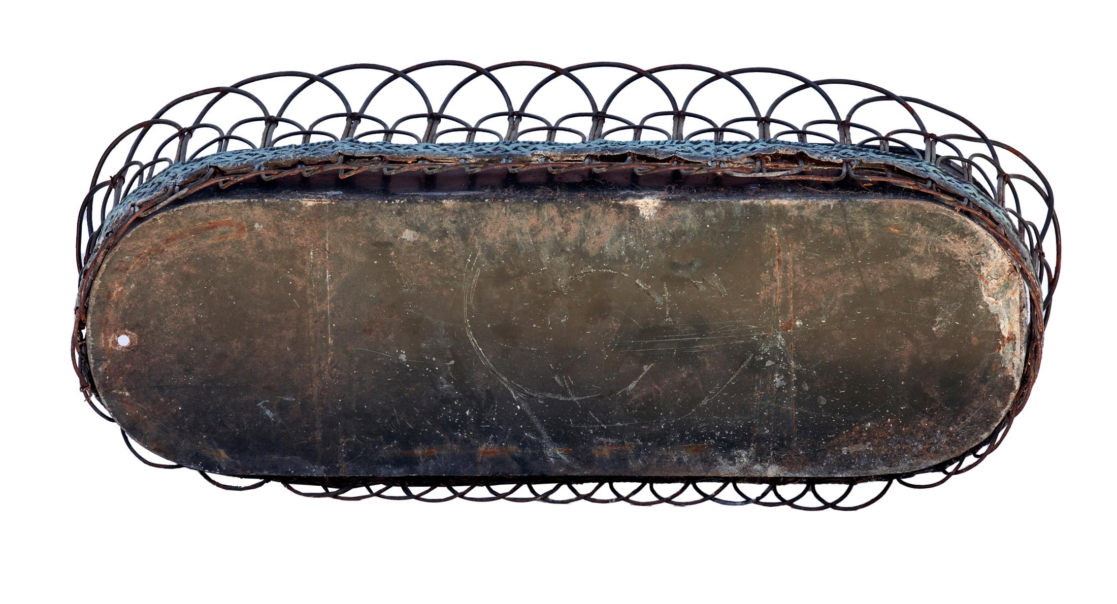 Hand-Crafted Antique European Zinc Planter with Metal Flowers bouquets