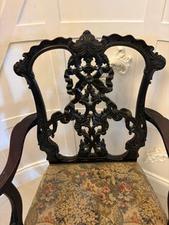 Antique Exceptional Carved Mahogany Chippendale Style Ribbon Back Desk Chair
