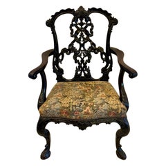 Antique Exceptional Carved Mahogany Chippendale Style Ribbon Back Desk Chair