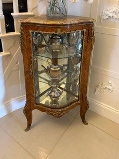 Antique Exceptional French Kingwood Serpentine Corner Display Cabinet