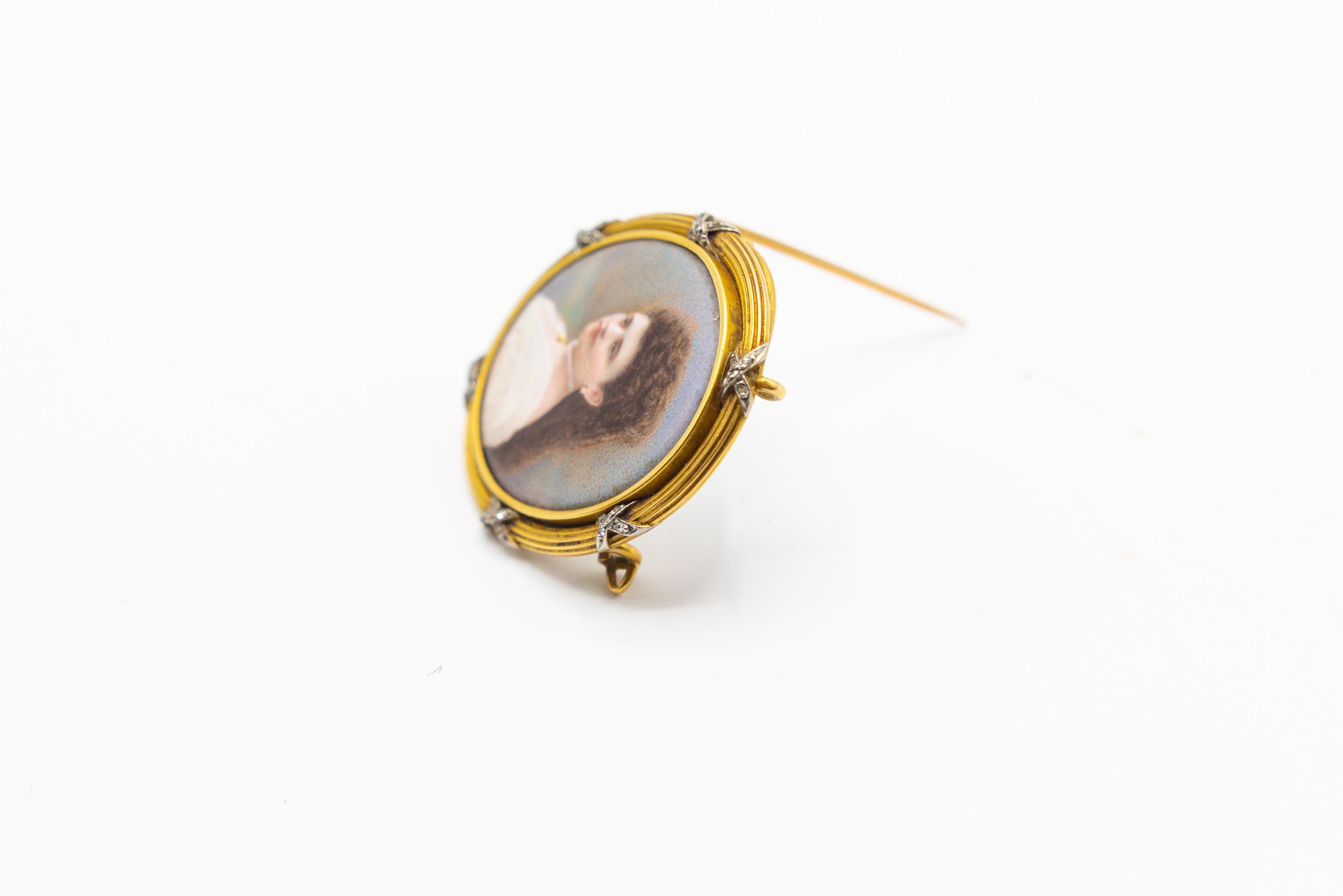 Antique Exceptional High Quality Miniature Portrait Painting Brooch For Sale 4