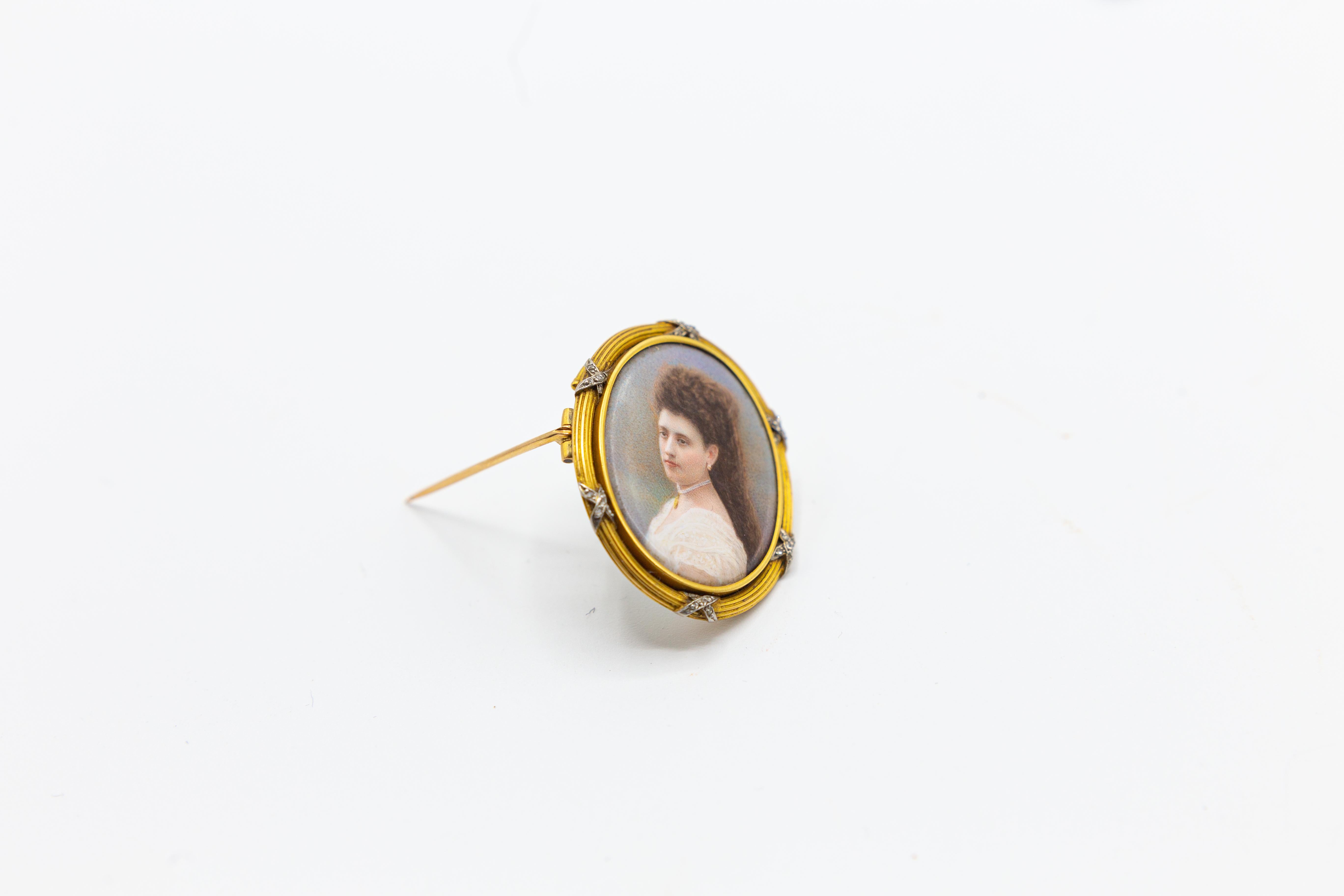 Antique Exceptional High Quality Miniature Portrait Painting Brooch For Sale 6