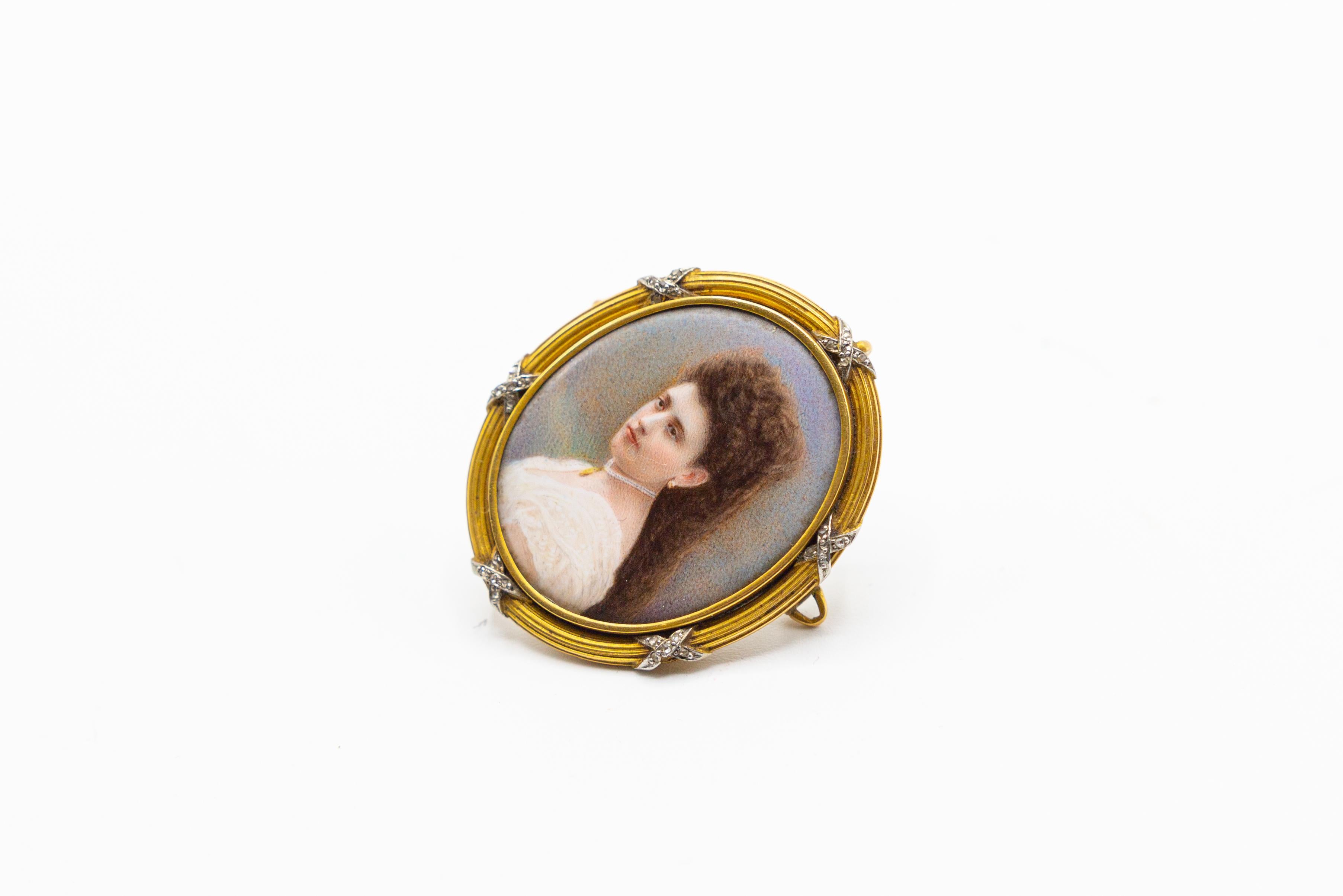 Antique Exceptional High Quality Miniature Portrait Painting Brooch For Sale 7