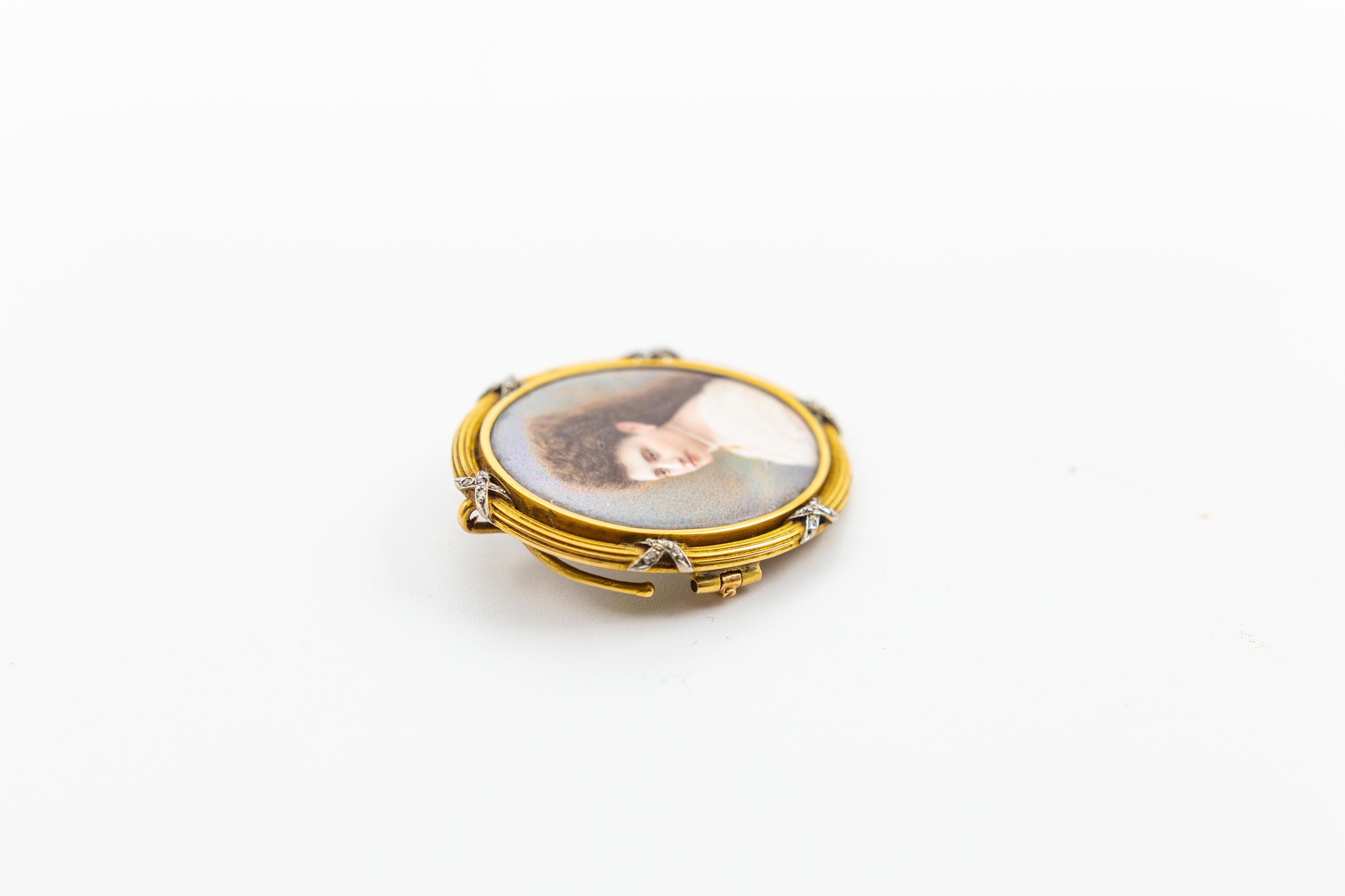 Antique Exceptional High Quality Miniature Portrait Painting Brooch For Sale 11