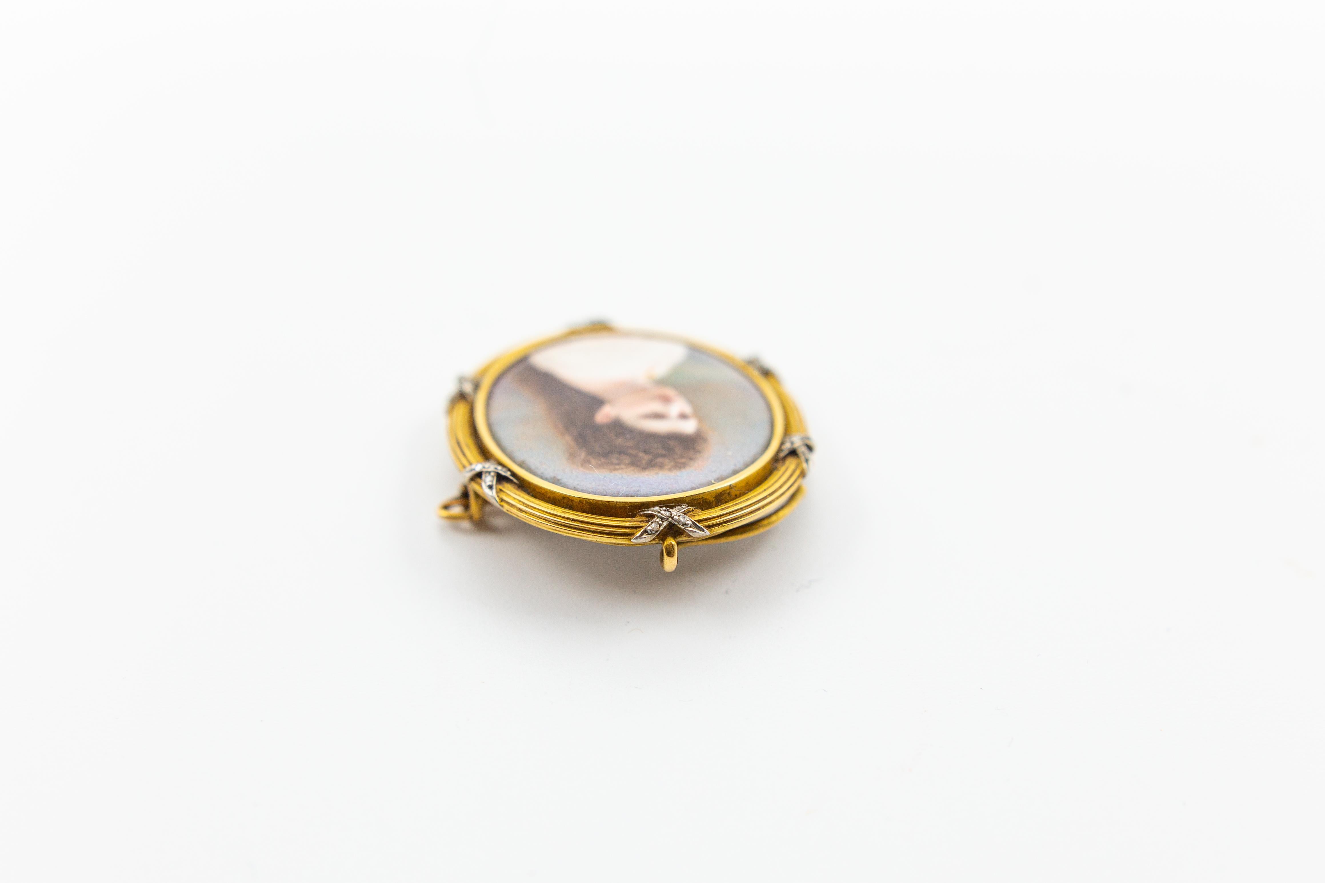 Antique Exceptional High Quality Miniature Portrait Painting Brooch For Sale 13