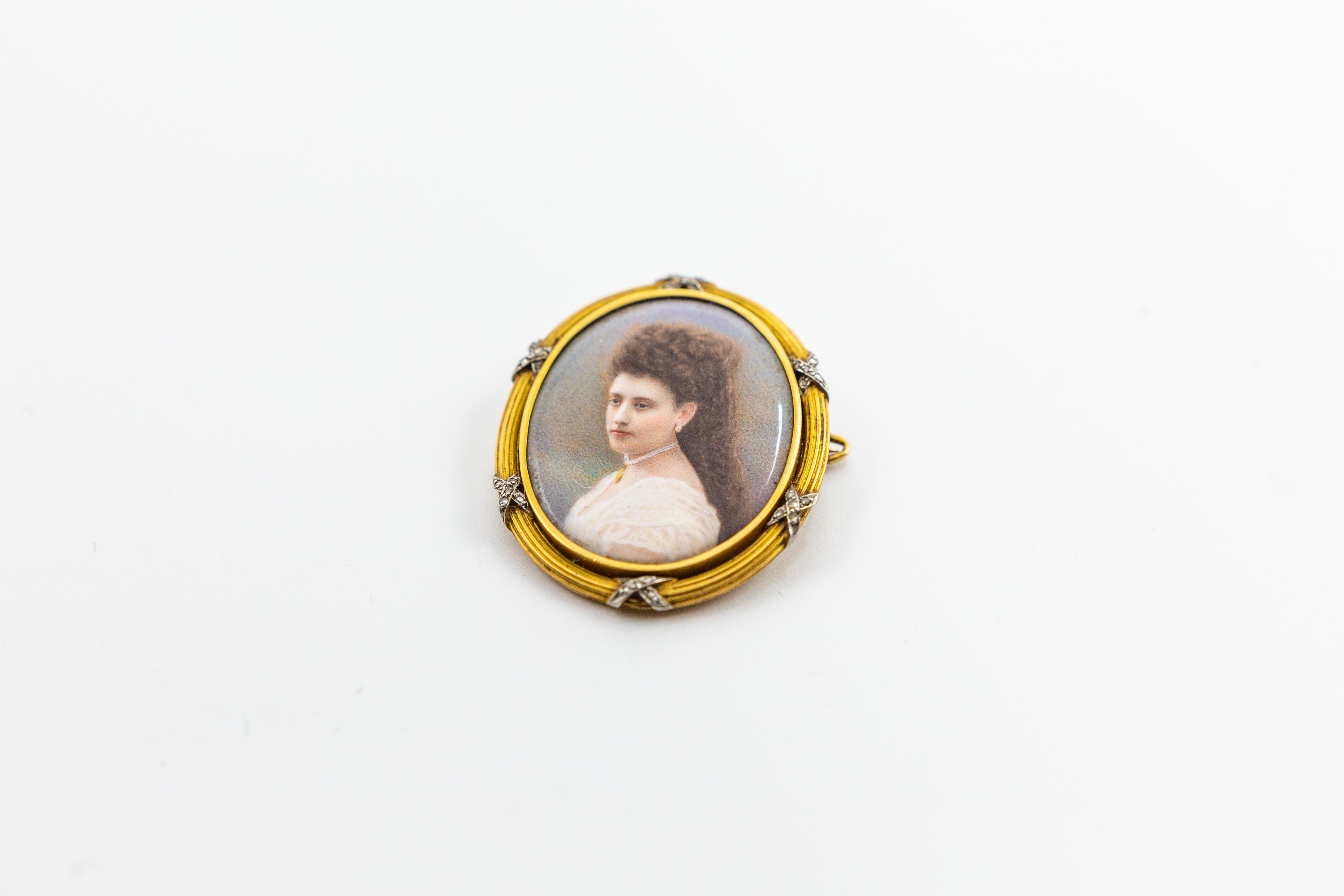Antique Exceptional High Quality Miniature Portrait Painting Brooch For Sale 14