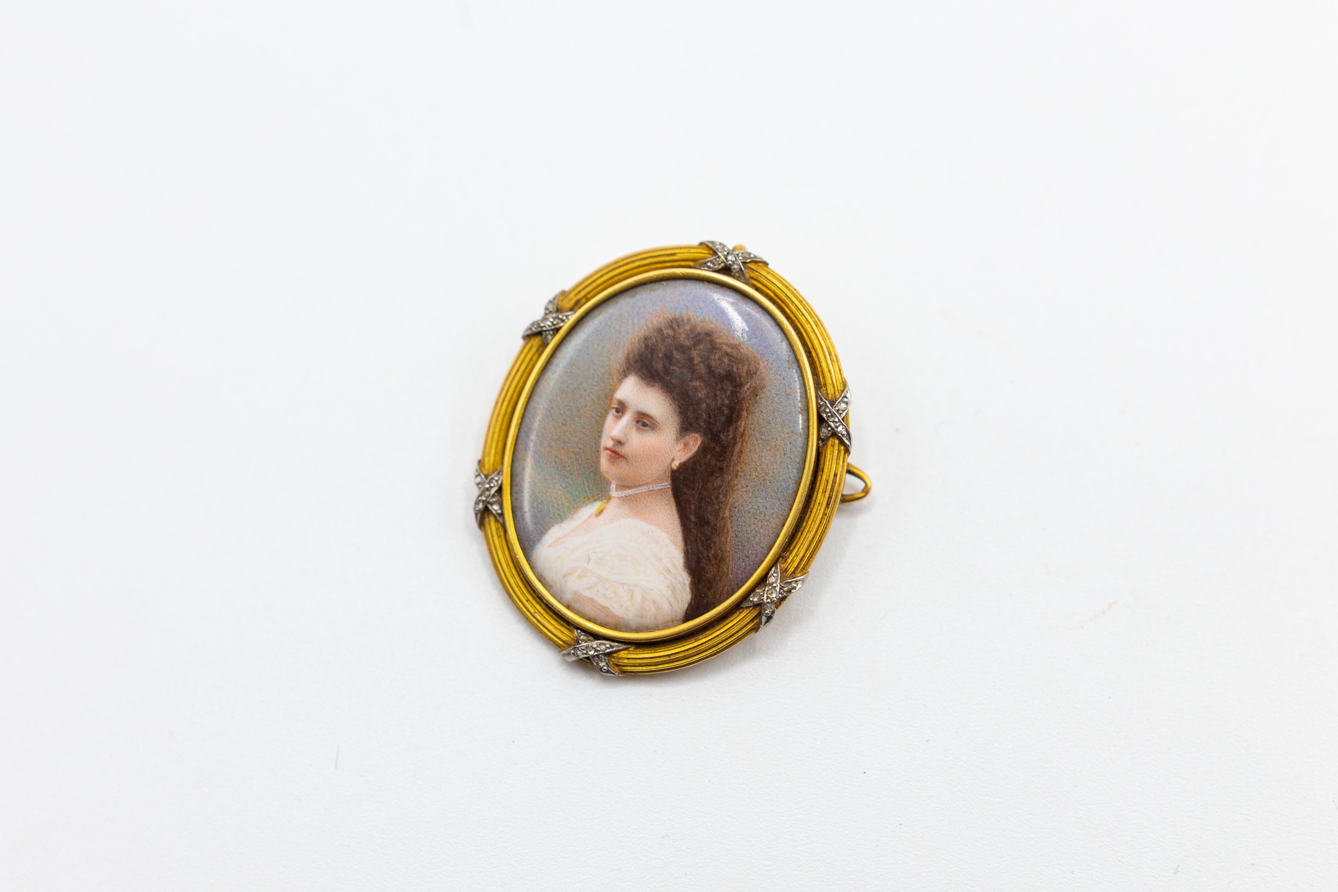 Victorian Antique Exceptional High Quality Miniature Portrait Painting Brooch For Sale