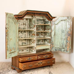 Antique Exceptional Original Painted Armoire Cubpoard Cabinet Dated 1778
