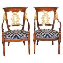 Exceptionnelle paire de fauteuils italiens néoclassiques en bois doré Circa 1900