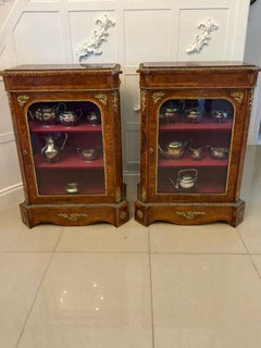 Antique Exceptional Pair of Victorian Burr Walnut Pier Cabinets