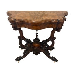 Antique Exceptional Quality Victorian Burr Walnut Card Table/Console Table