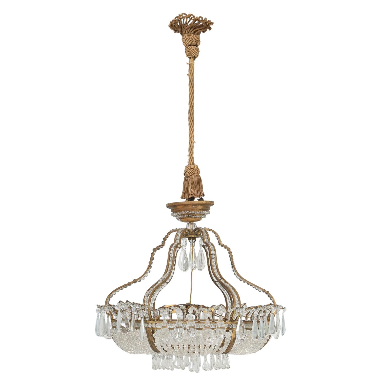 Antique Exceptional Six-Light Italian Chandelier with Original Canopy