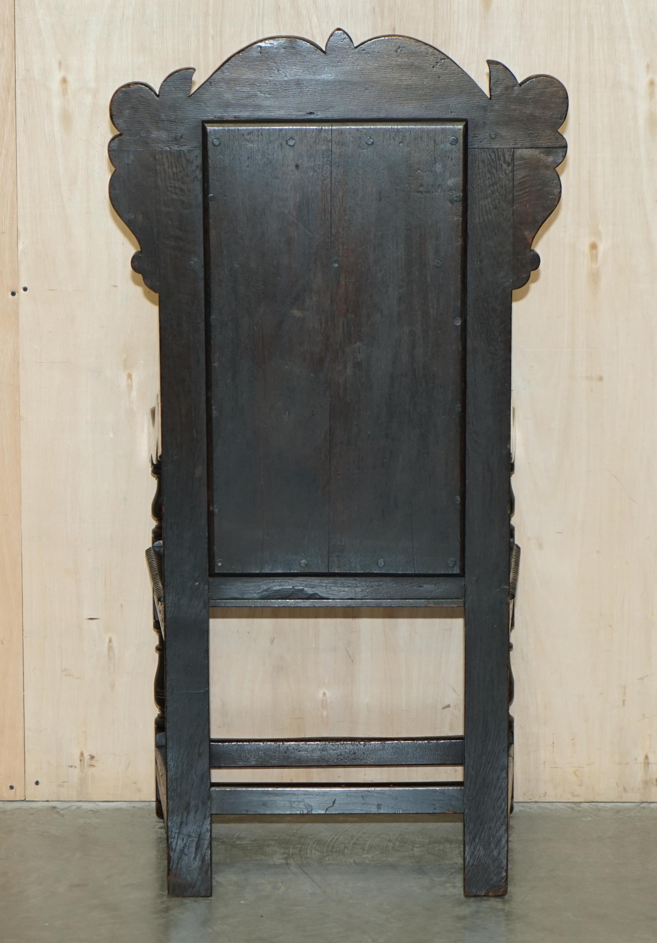 Antique Exceptionally Rare 1686 Dated Wainscot Armchair Northern England Oak For Sale 12