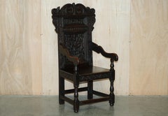 Antique Exceptionally Rare 1686 Dated Wainscot Armchair Northern England Oak
