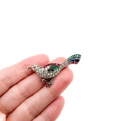 Antique Exotic Bird Silver & Paste Brooch 1920s