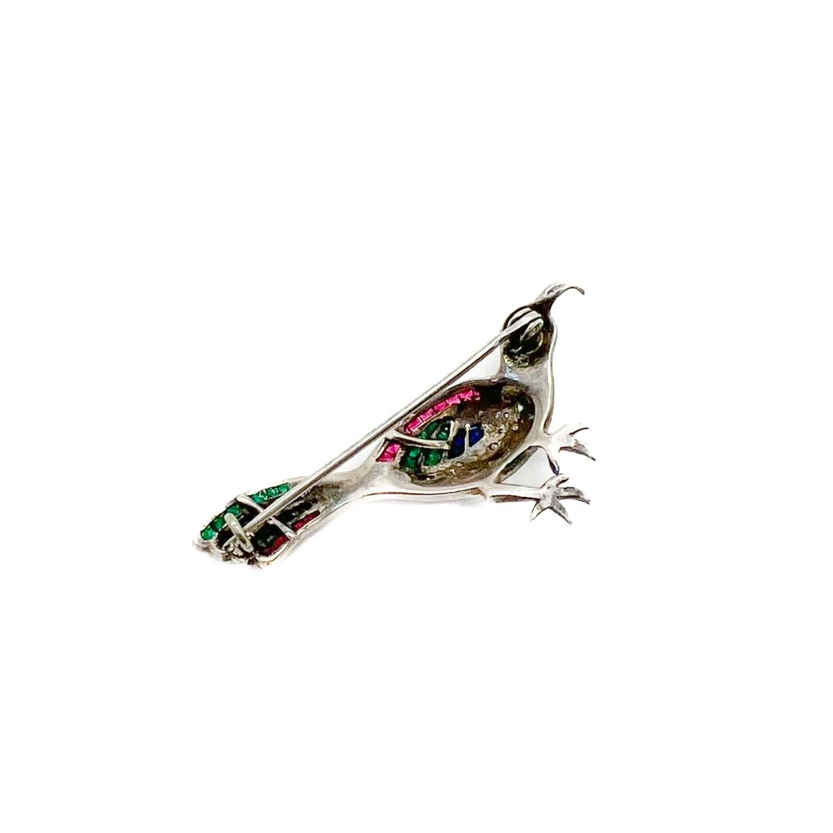 Antique Exotic Bird Silver & Paste Brooch 1920s In Good Condition For Sale In Wilmslow, GB