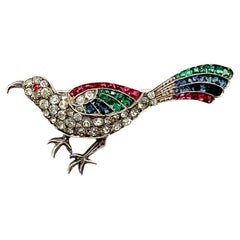 Antique Exotic Bird Silver & Paste Brooch 1920s