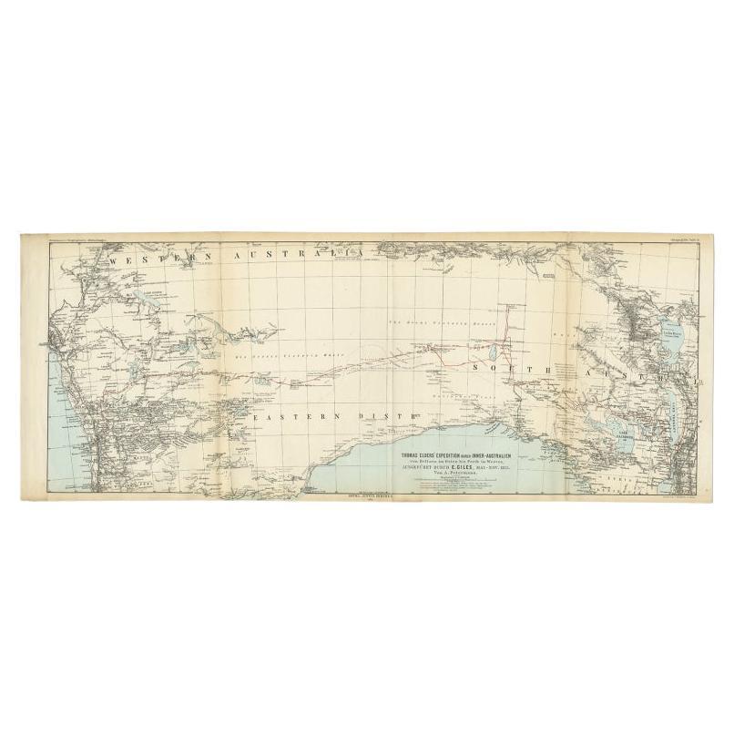 Antike Erkundungskarte Australiens von Beltana bis Perth, 1876