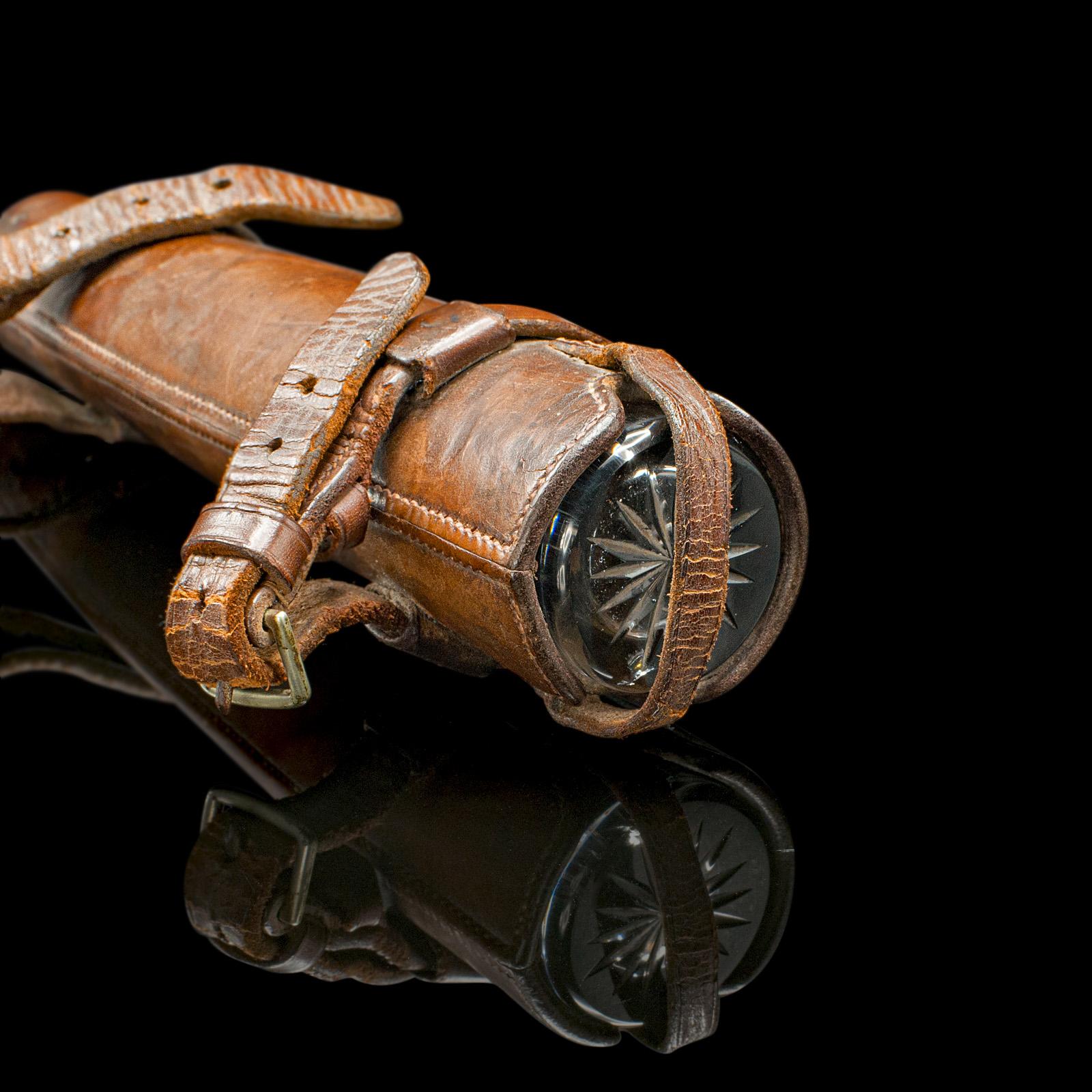 Antique Explorer's Saddle Flask, English, Glass Bottle, Leather Case, Edwardian For Sale 5