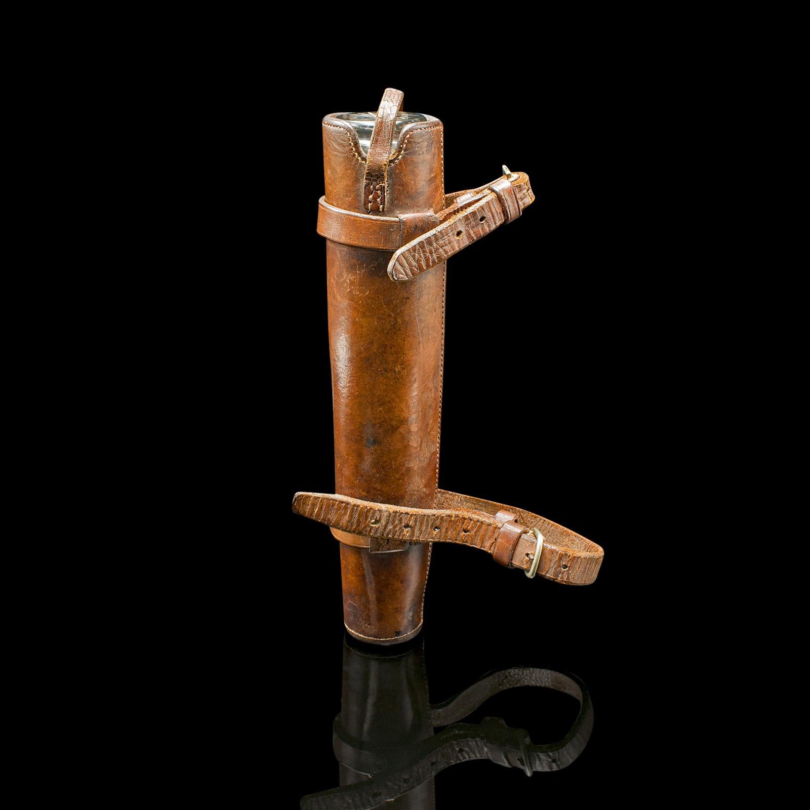 Antique Explorer's Saddle Flask, English, Glass Bottle, Leather Case, Edwardian For Sale 6