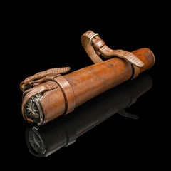 Antique Explorer's Saddle Flask, English, Glass Bottle, Leather Case, Edwardian