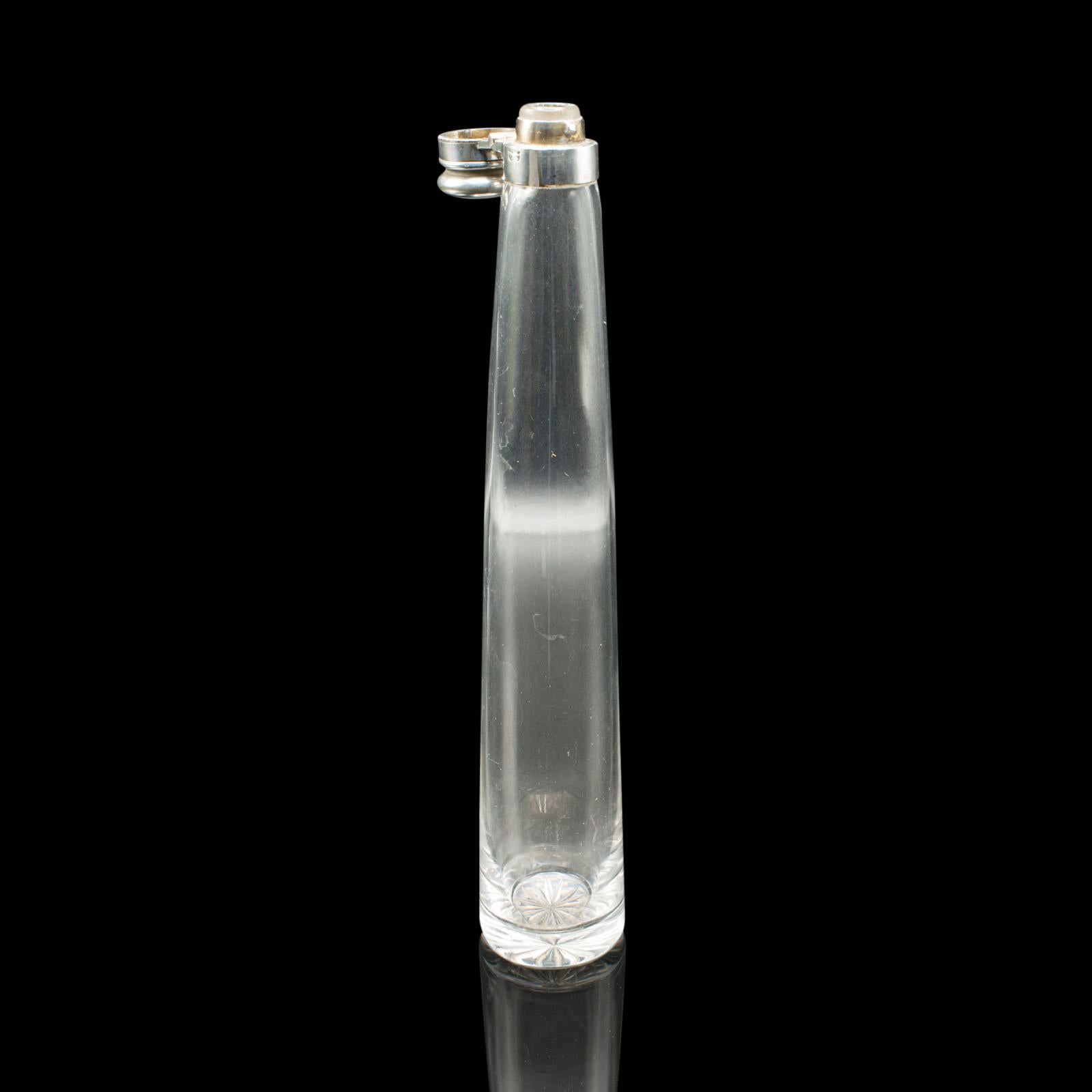 British Antique Explorer's Saddle Flask, English, Glass Bottle, Leather Case, Edwardian For Sale