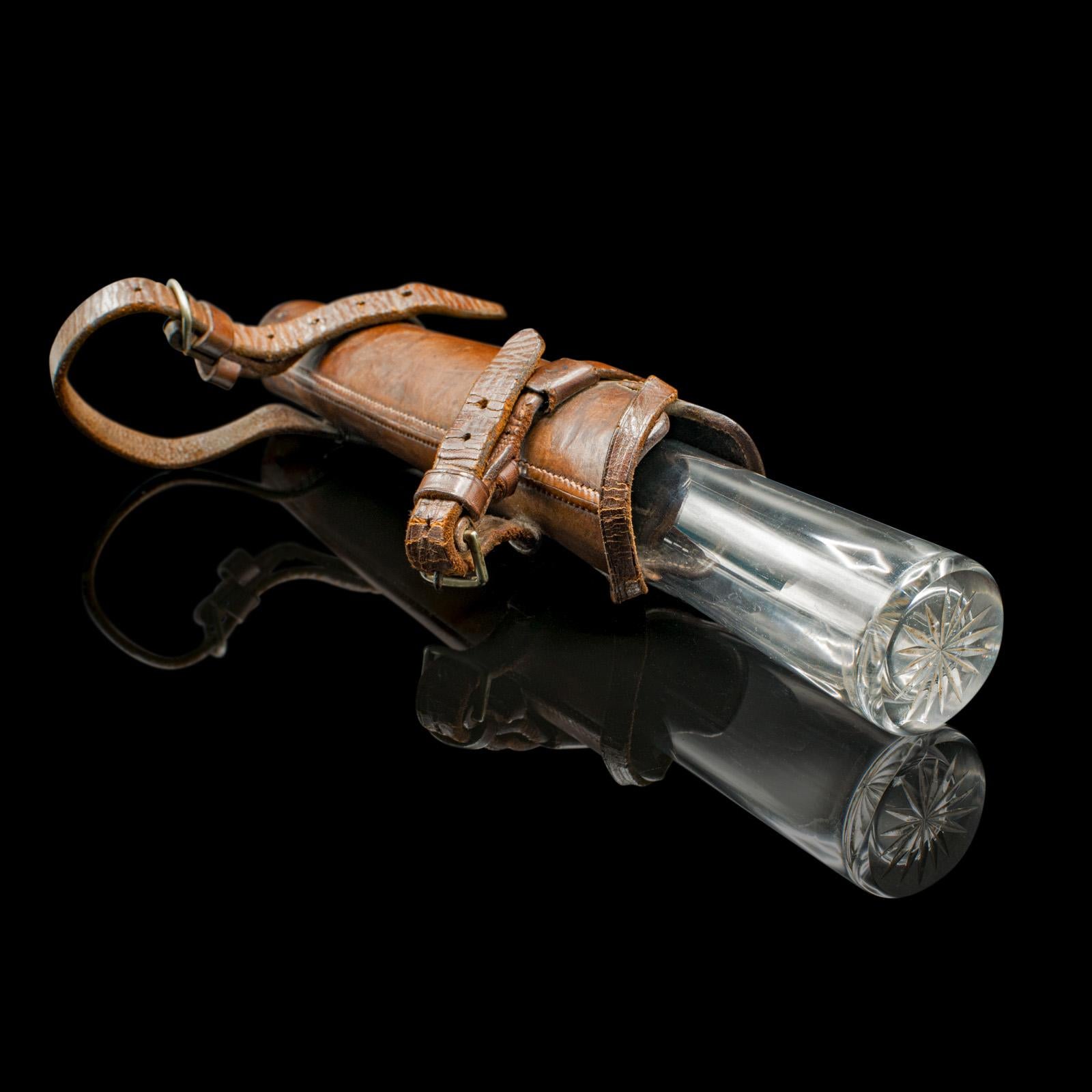 Antique Explorer's Saddle Flask, English, Glass Bottle, Leather Case, Edwardian For Sale 4