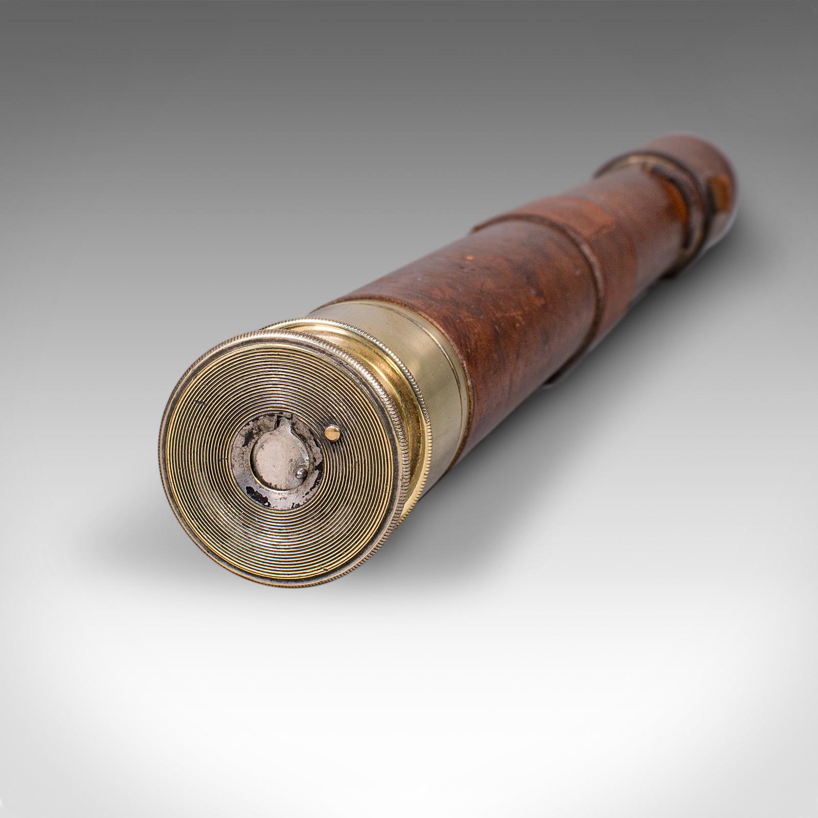 Antico telescopio da esploratore, inglese, cannocchiale con rivestimento in pelle, edoardiano, 1910 in vendita 2