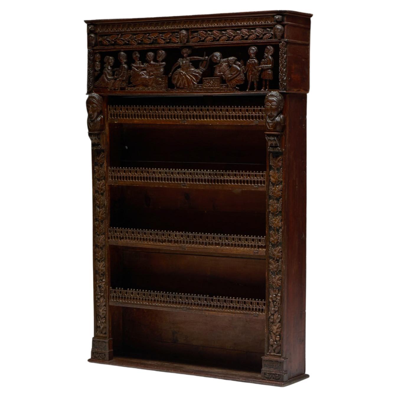 Antique Expressive Carved Bookcase, France, 19th Century For Sale