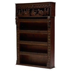 Antique Expressive Carved Bookcase, France, 19th Century