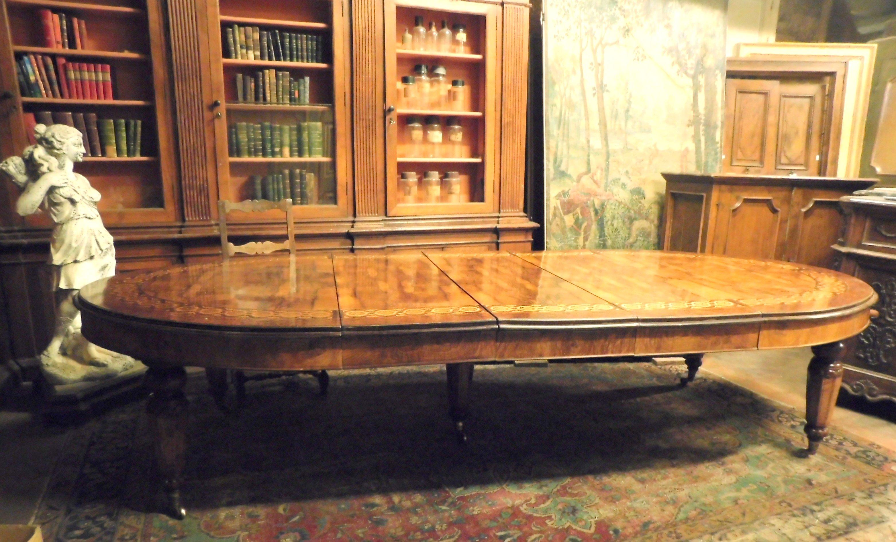19th Century Antique Extendable Inlaid Wood Dining Table, Glossy Wick Brown, 1800 English