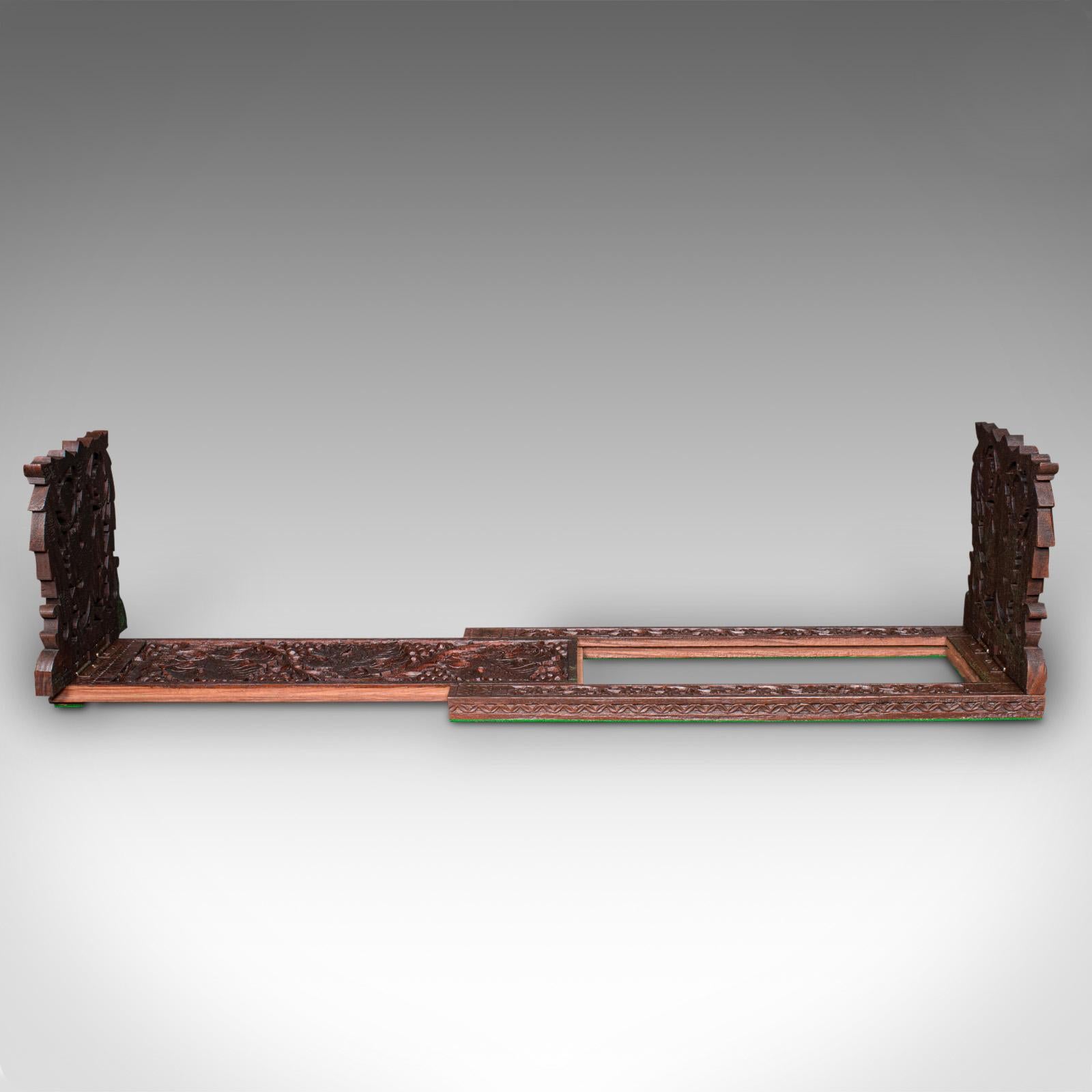 British Antique Extending Book Slide, Anglo Indian, Carved Teak, Novel Rest, Victorian For Sale