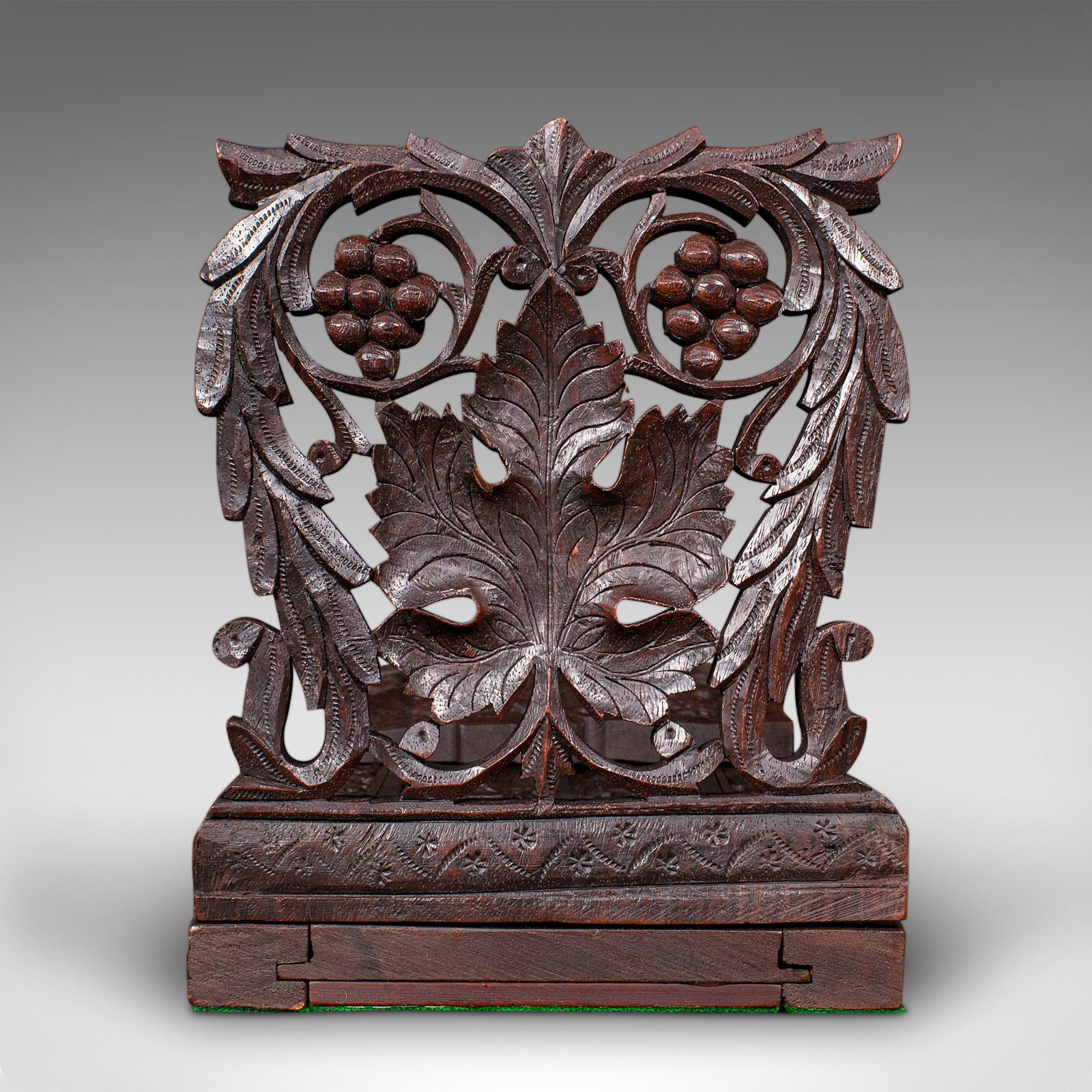 Antique Extending Book Slide, Anglo Indian, Carved Teak, Novel Rest, Victorian In Good Condition For Sale In Hele, Devon, GB