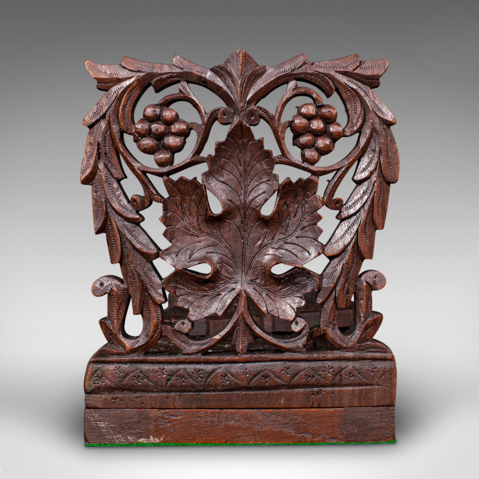19th Century Antique Extending Book Slide, Anglo Indian, Carved Teak, Novel Rest, Victorian For Sale
