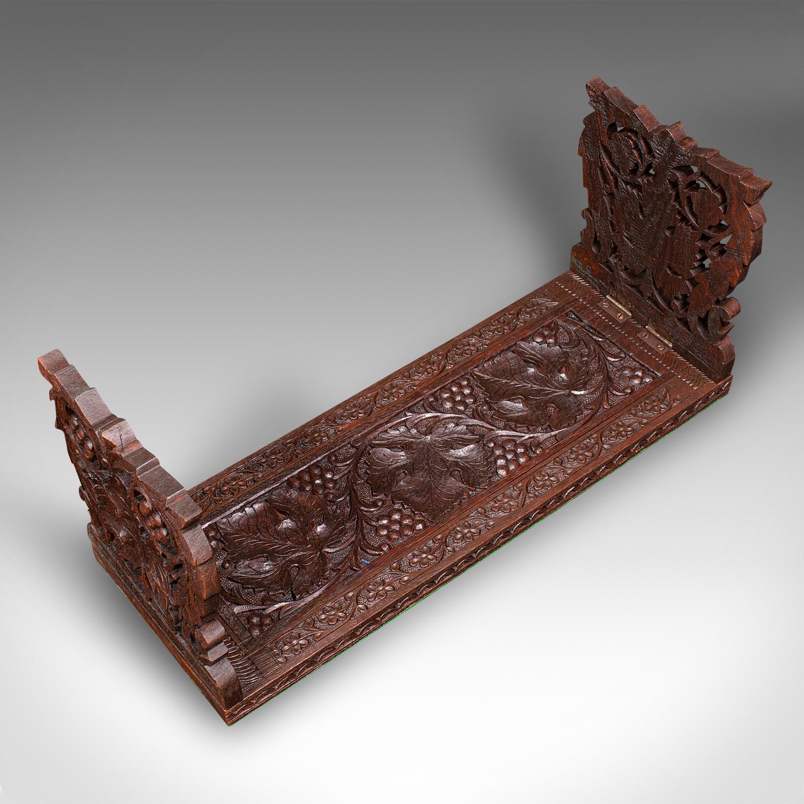 Antique Extending Book Slide, Anglo Indian, Carved Teak, Novel Rest, Victorian For Sale 1
