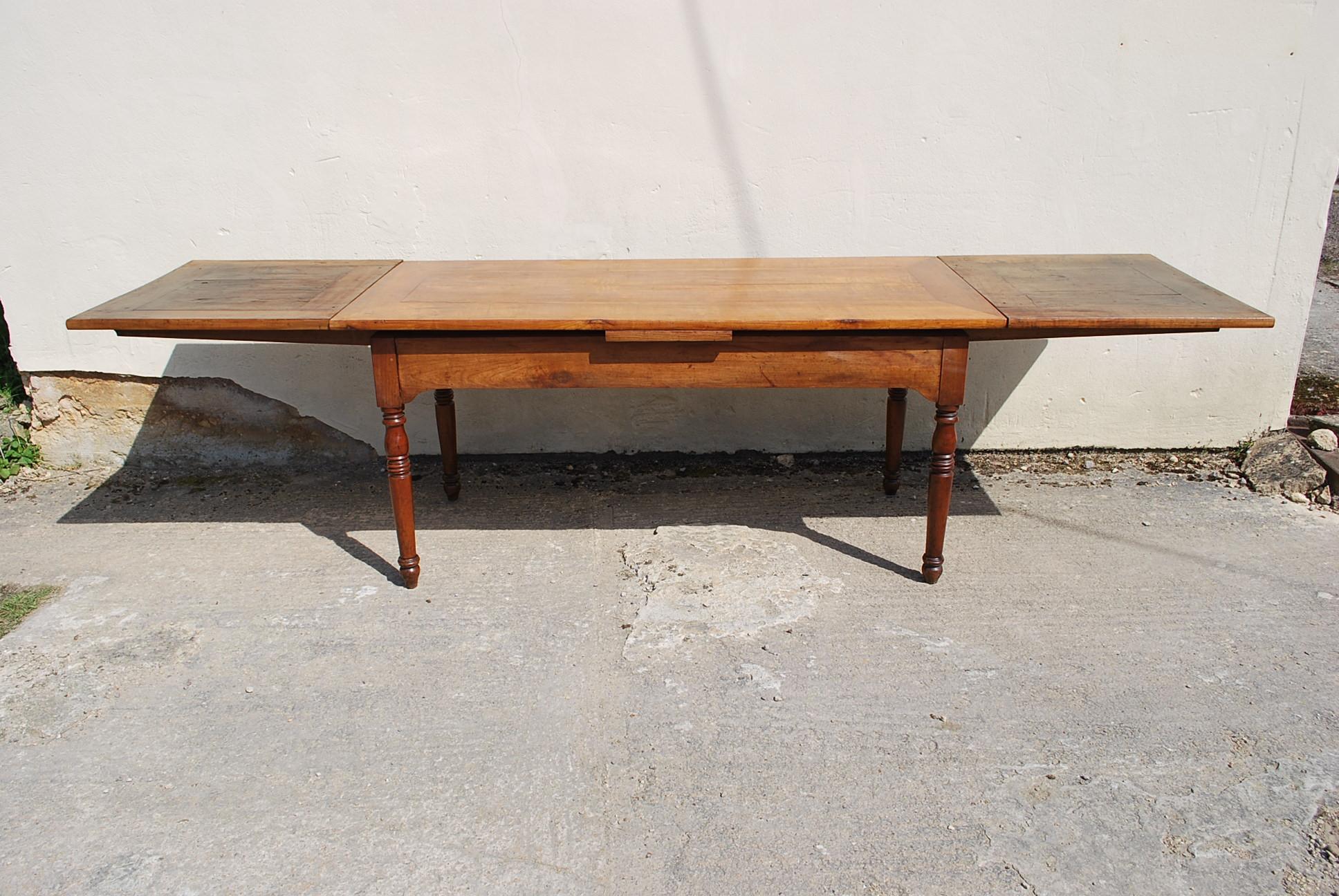 French Provincial Antique Extending Cherry Wood Farmhouse Kitchen Dining Table For Sale