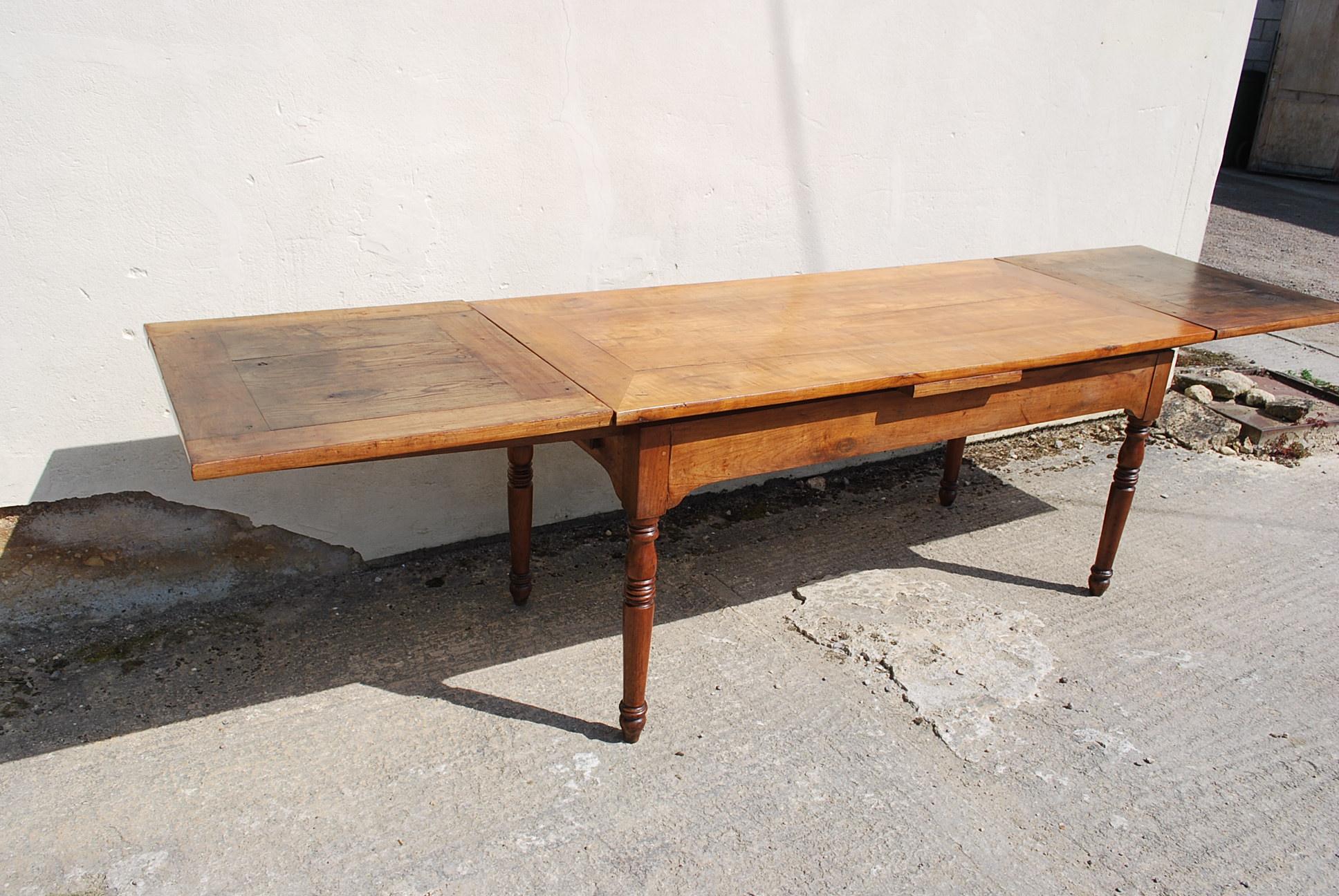 French Antique Extending Cherry Wood Farmhouse Kitchen Dining Table For Sale