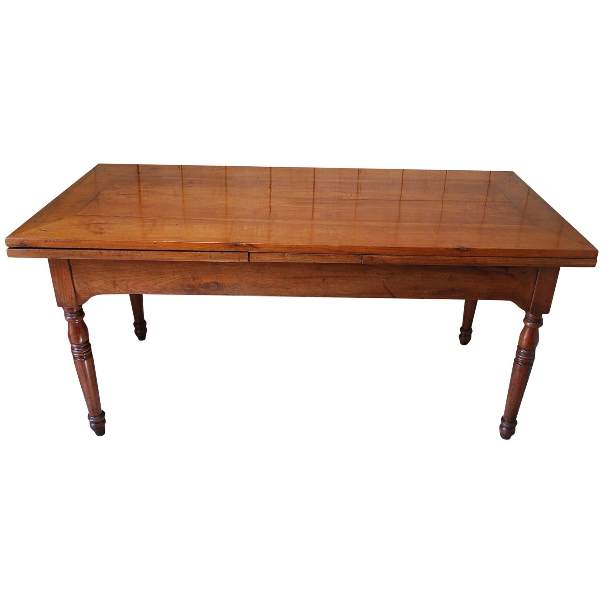Antique Extending Cherry Wood Farmhouse Kitchen Dining Table For Sale