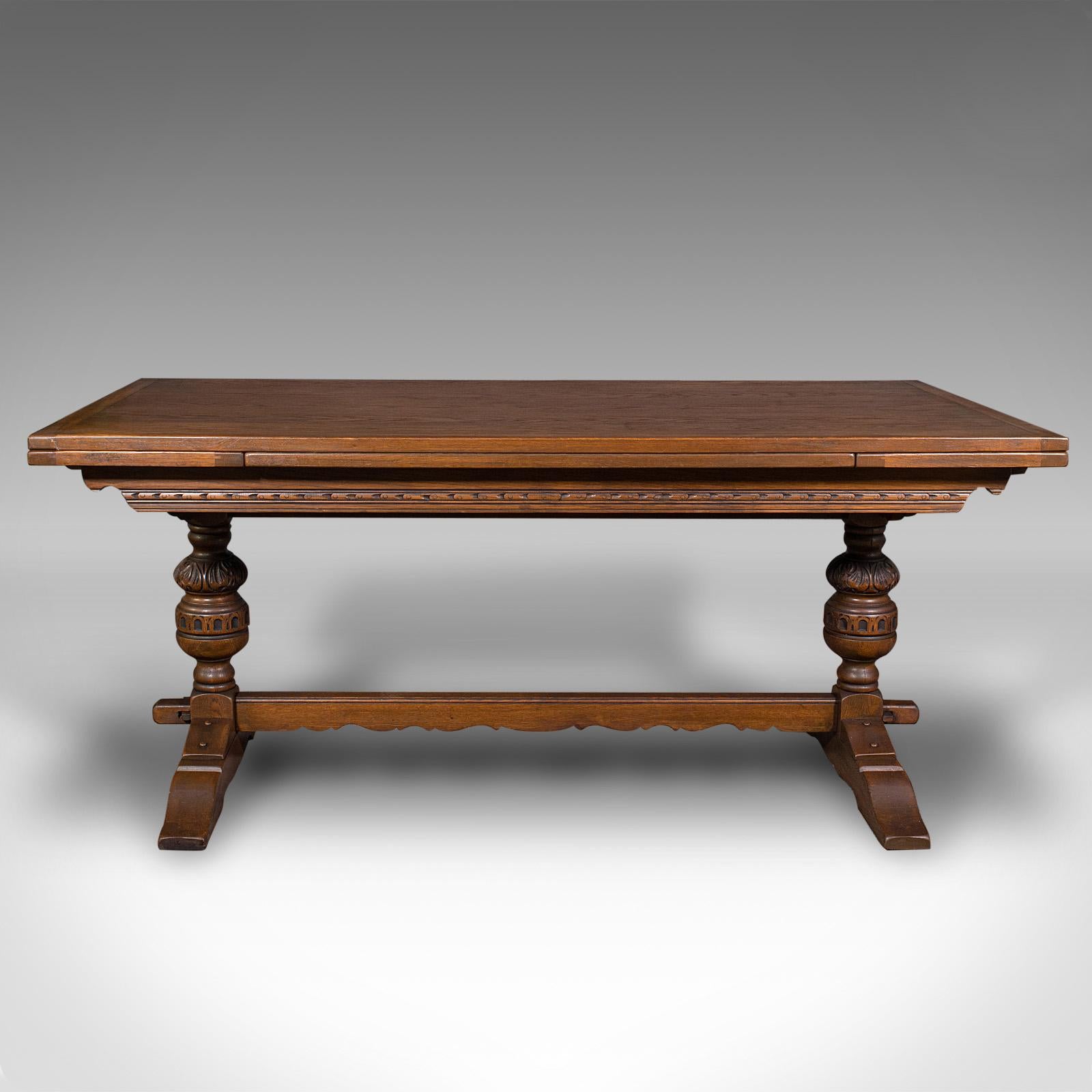 British Antique Extending Dining Table, English, Oak, 6-8 Seat, Country House, Edwardian
