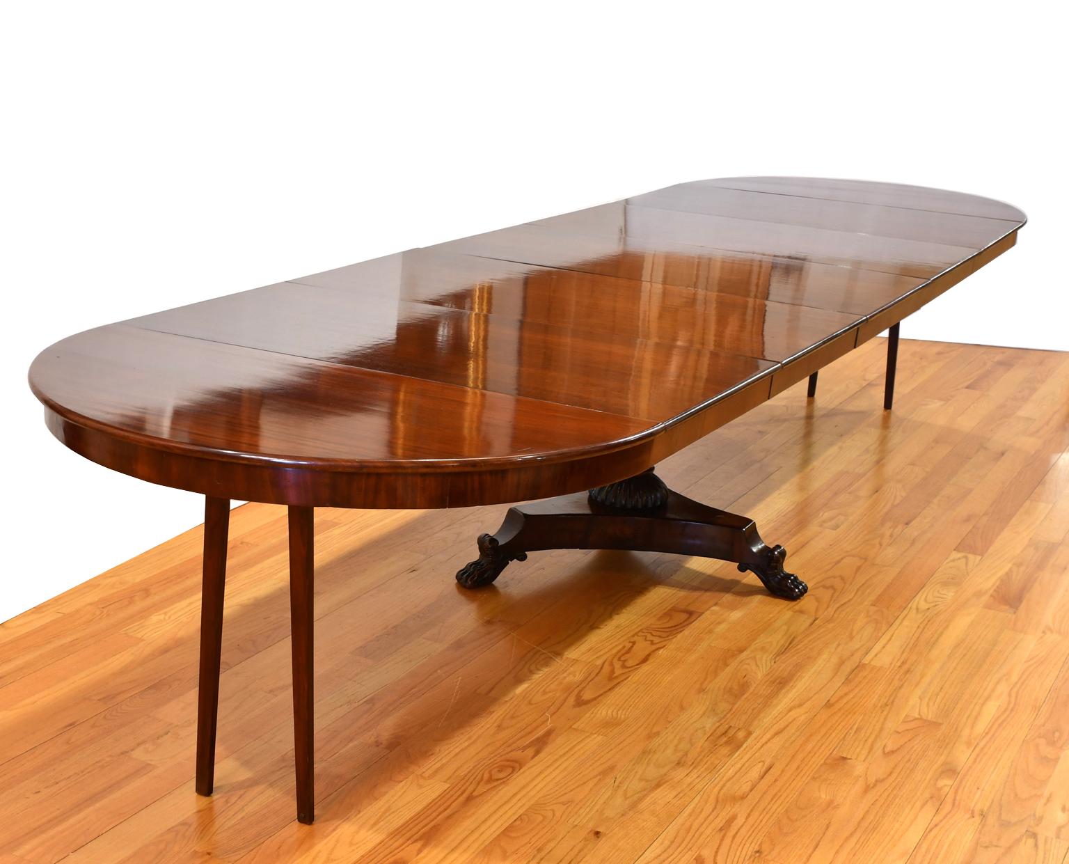 Antique Extension Center Pedestal Dining Table, Opens from 4' Round to 14' long 4